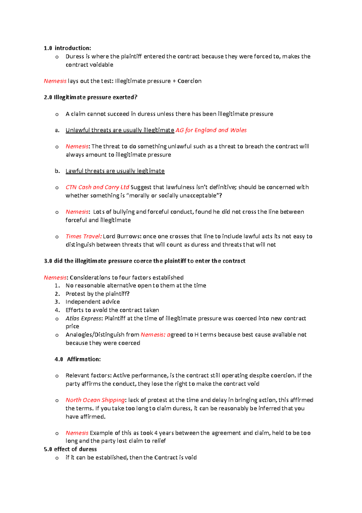 Contract Law - Duress, Undue Influence & Unconscionable Bargains - Studocu