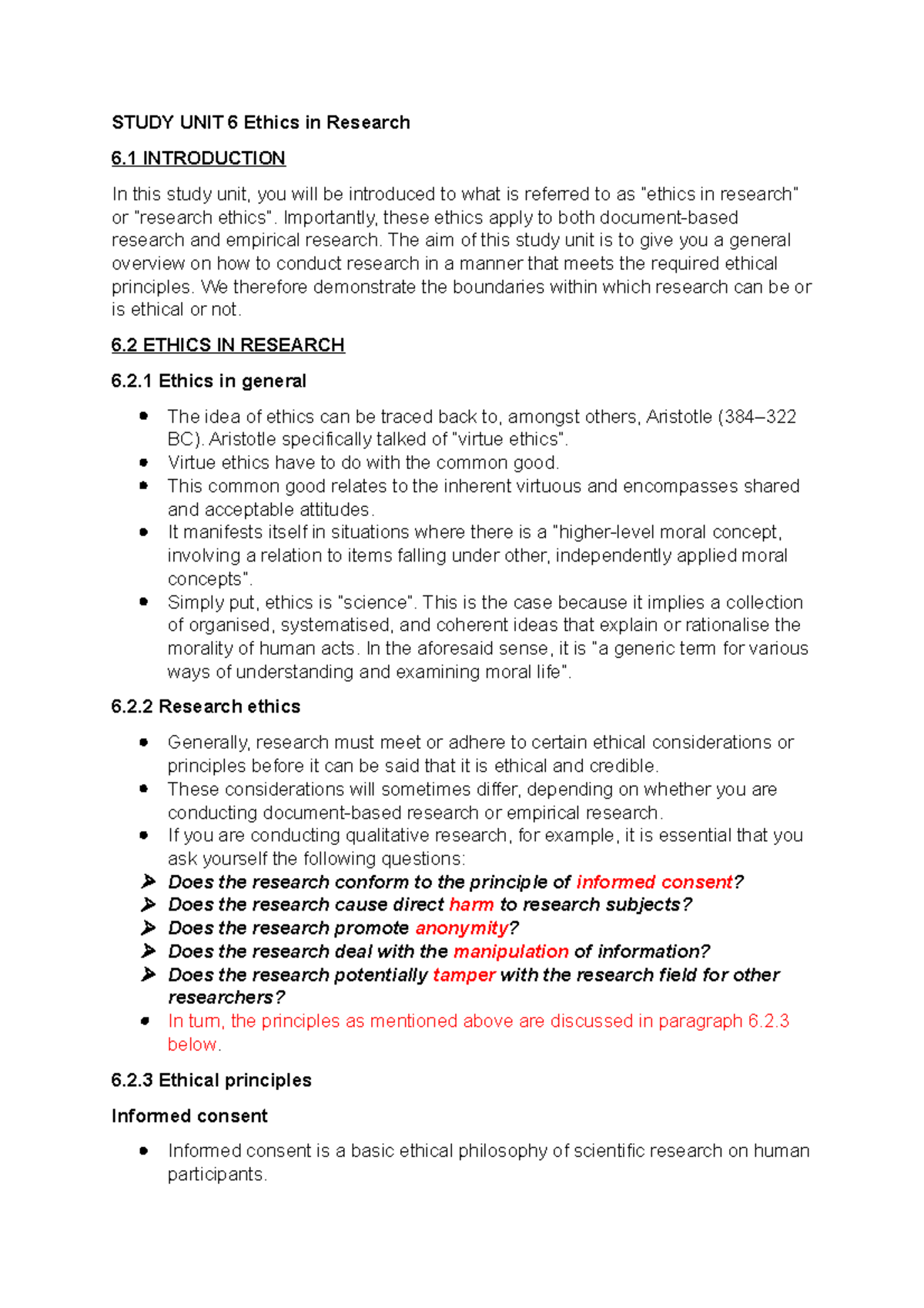 Study UNIT 6 Ethics in Research - STUDY UNIT 6 Ethics in Research 6 ...