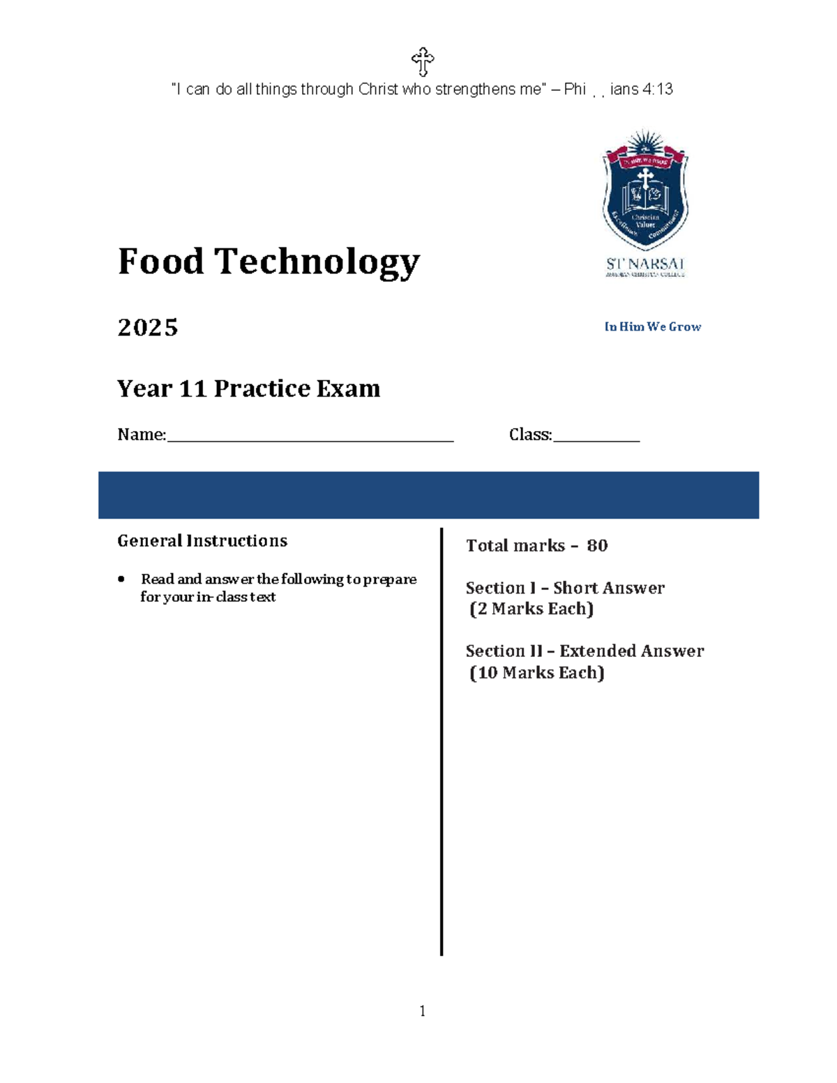 Food Technology 2025: Year 11 Practice Exam Guide - Studocu