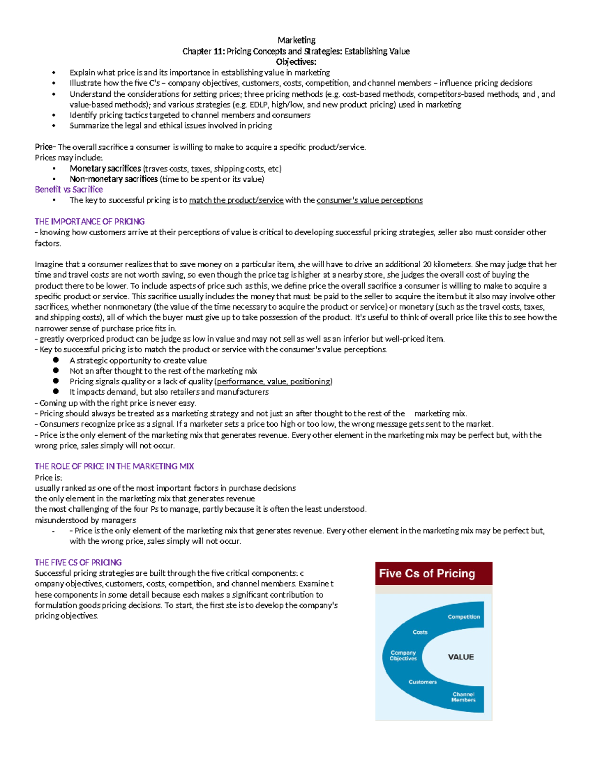 Marketing 101: Pricing Concepts and Strategies - Chapter 11 Notes - Studocu