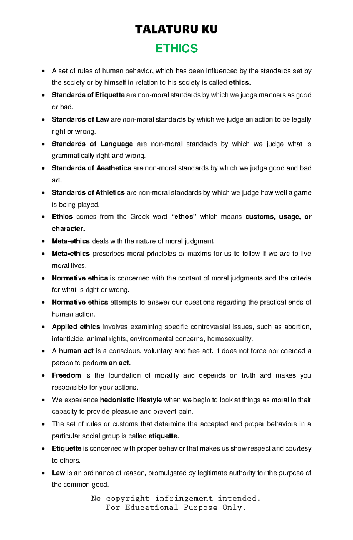 Ethics Overview: Key Concepts and Theories - GEN ED-1 - Studocu