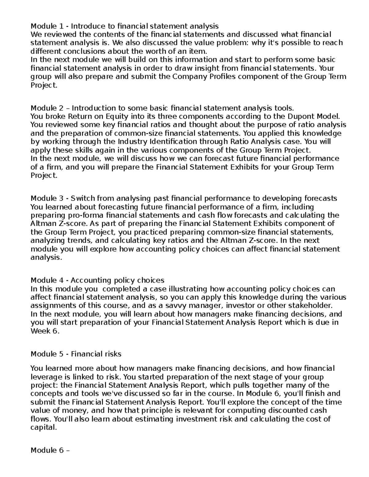 ACCT5011V Financial Statement Analysis Module Summaries and Insights ...