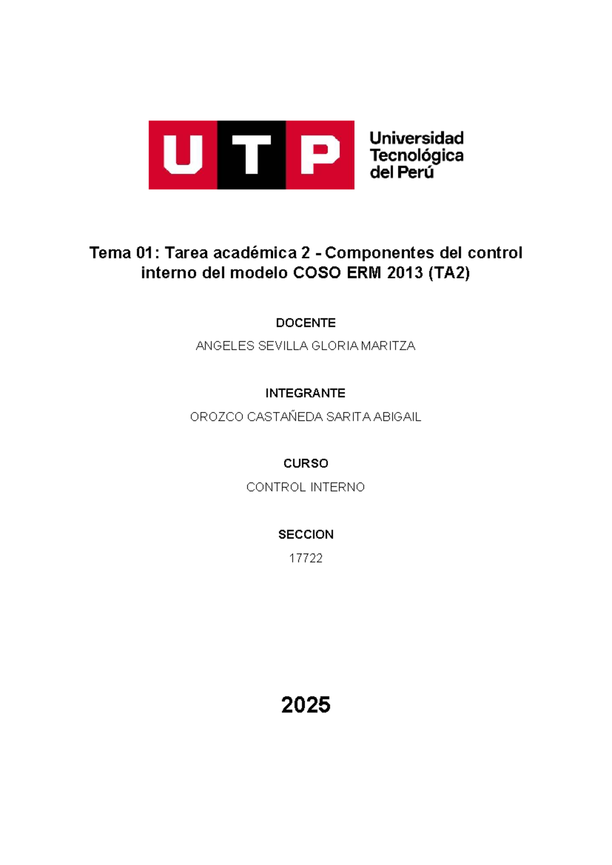 TA2: Análisis de Componentes del Control Interno según COSO ERM 2013 ...