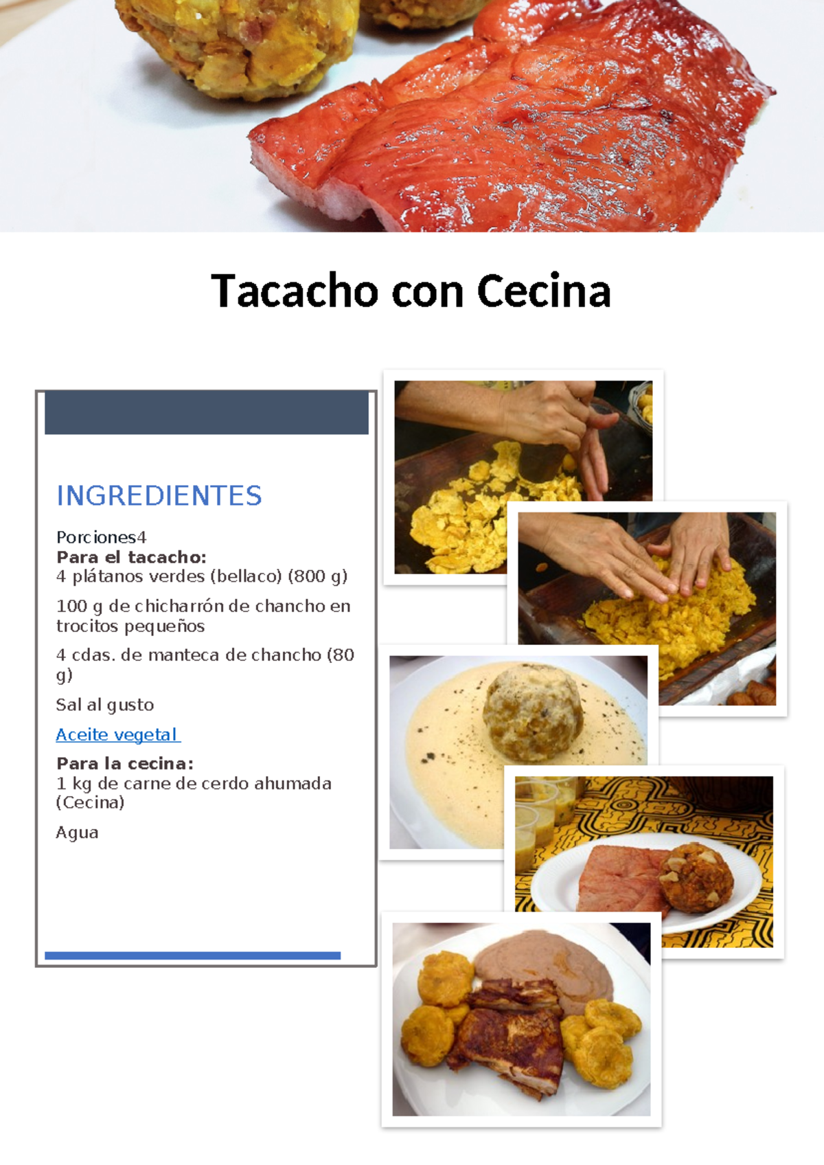 Receta de Tacacho con Cecina - Cocina 30 a 75 caracteres - Document Preview
