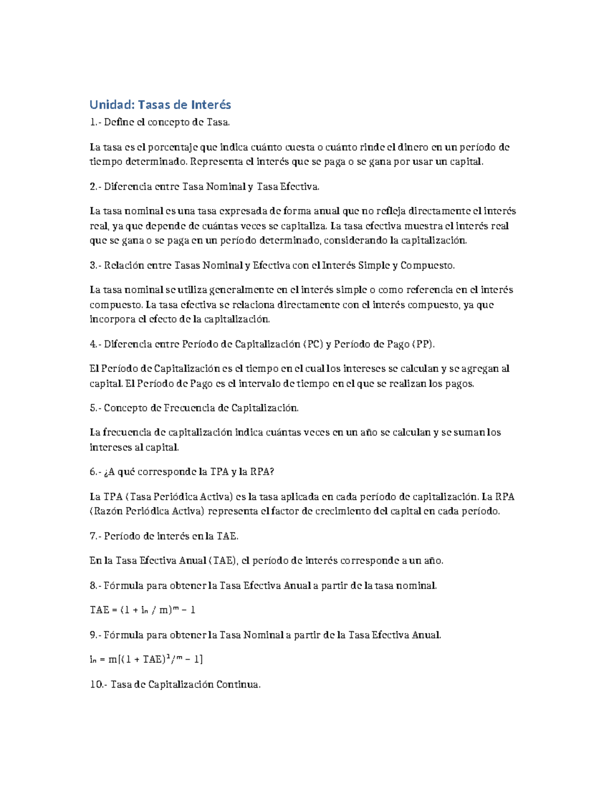 Unidad 1: Conceptos Clave sobre Tasas de Interés - Studocu