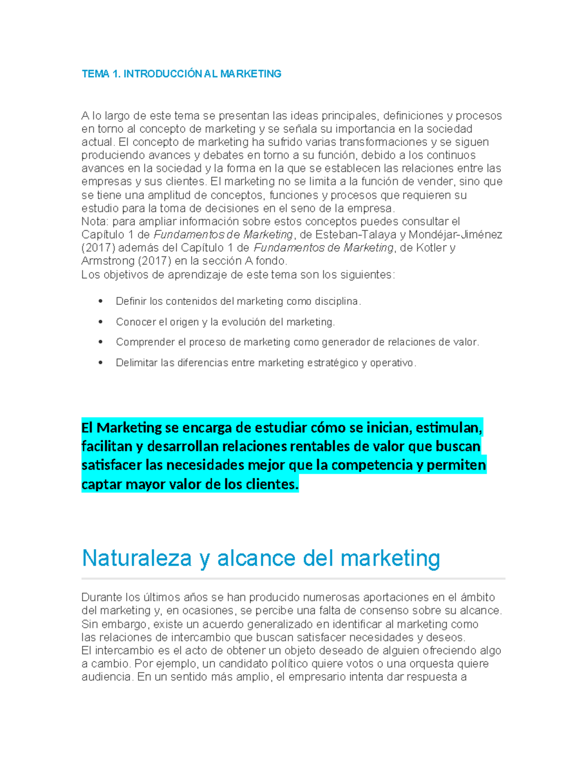 Introducción al Marketing: Conceptos y Evolución del TEMA 1 - Studocu
