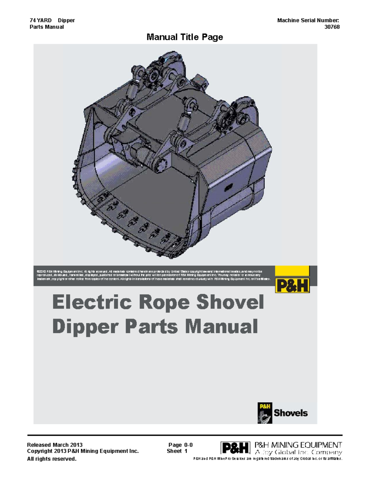 74 YARD Dipper Parts Manual (Serial No: 30768) - March 2013 - Studocu