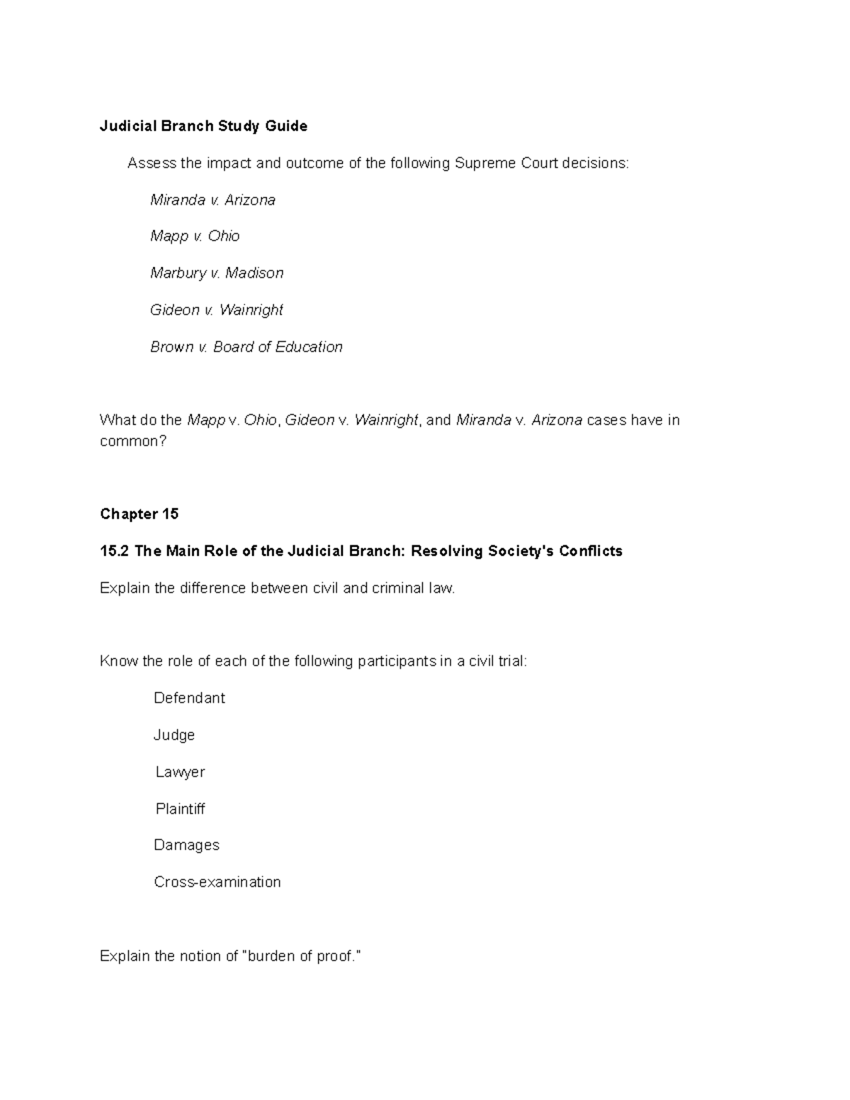 Judicial Branch Study Guide: Key Supreme Court Cases & Concepts - Studocu