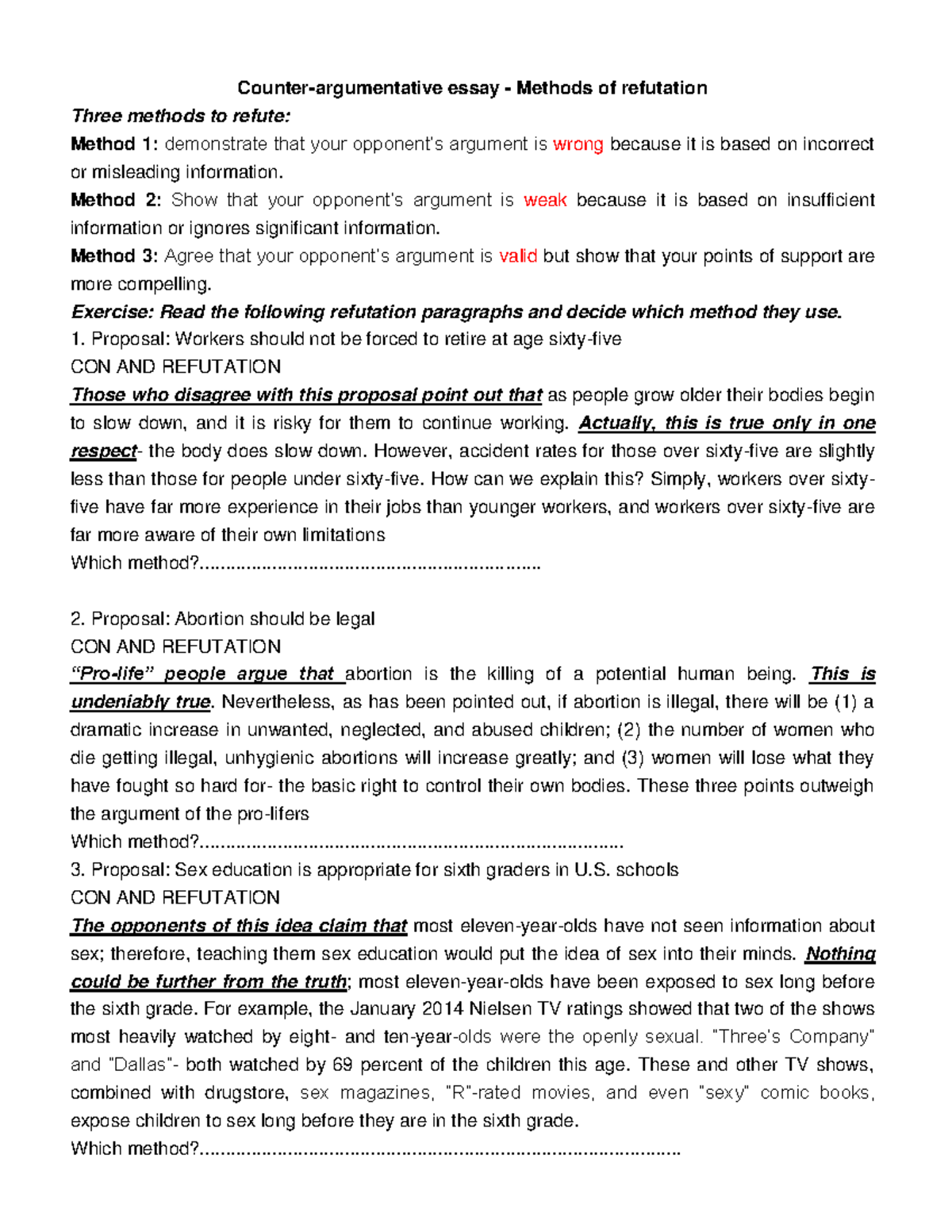 Refutation Methods in Counter-Argumentative Essays: A Study Guide - Studocu