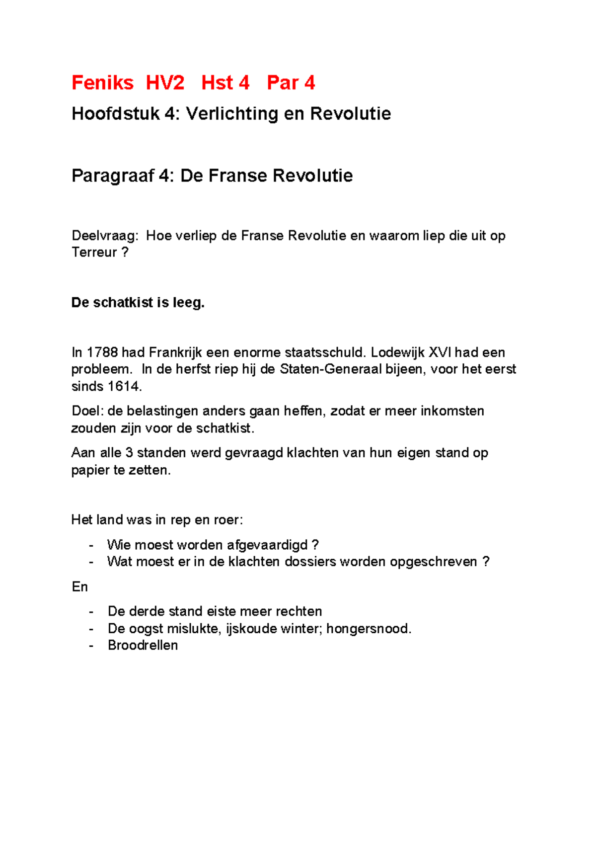 Feniks HV2 Hst 4 Par 4 - Samenvatting van de Franse Revolutie - Studeersnel