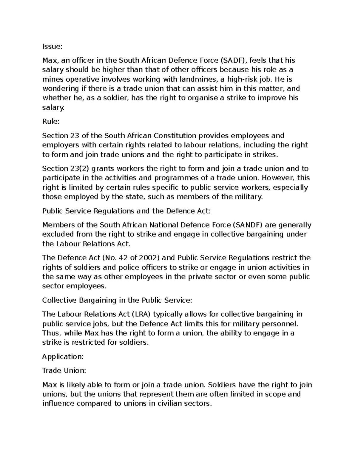 LWLCA3 - Summary of Collective Labour Law and Union Rights - Studocu