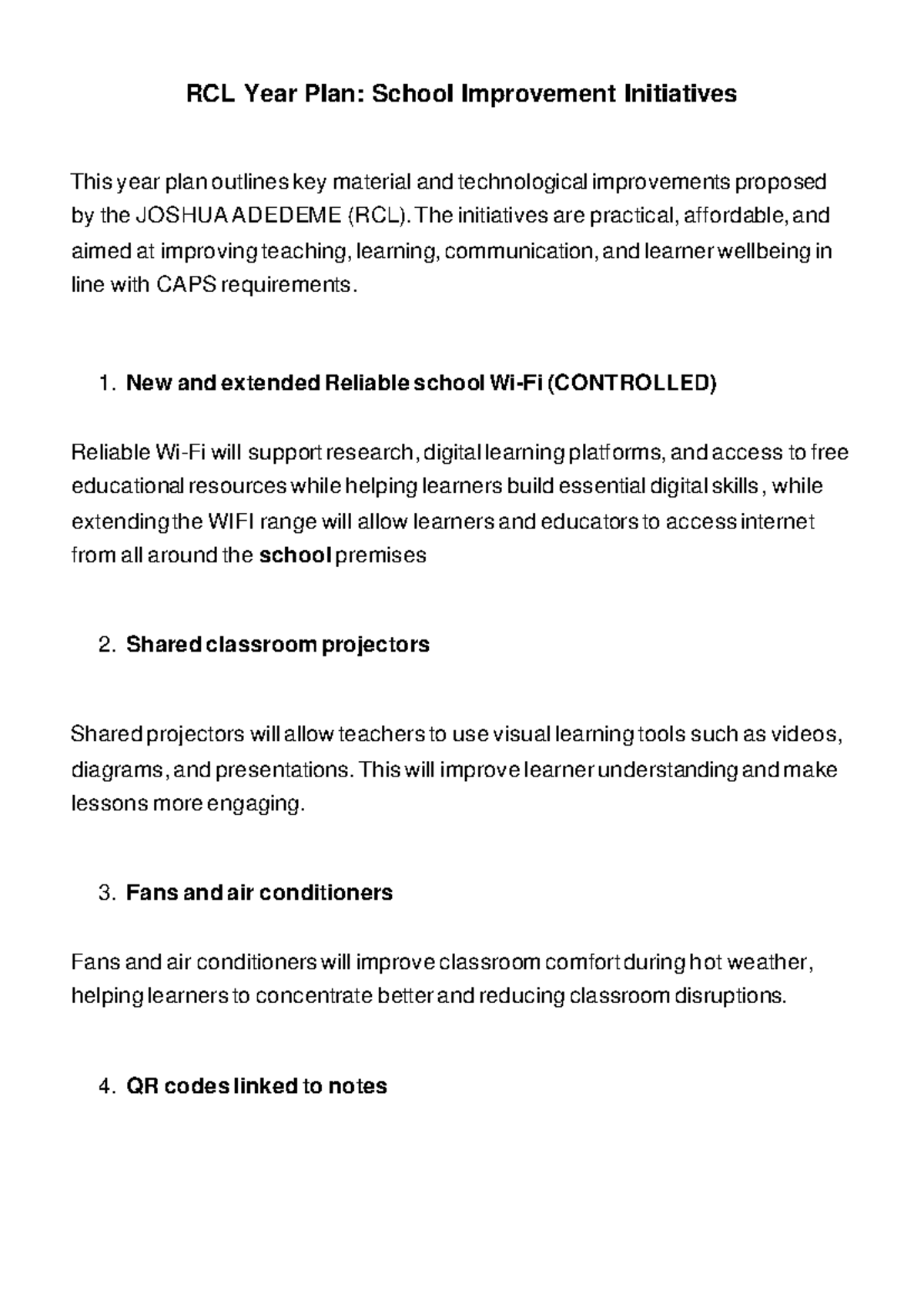RCL Year Plan: School Improvement Initiatives 2023 - Studocu