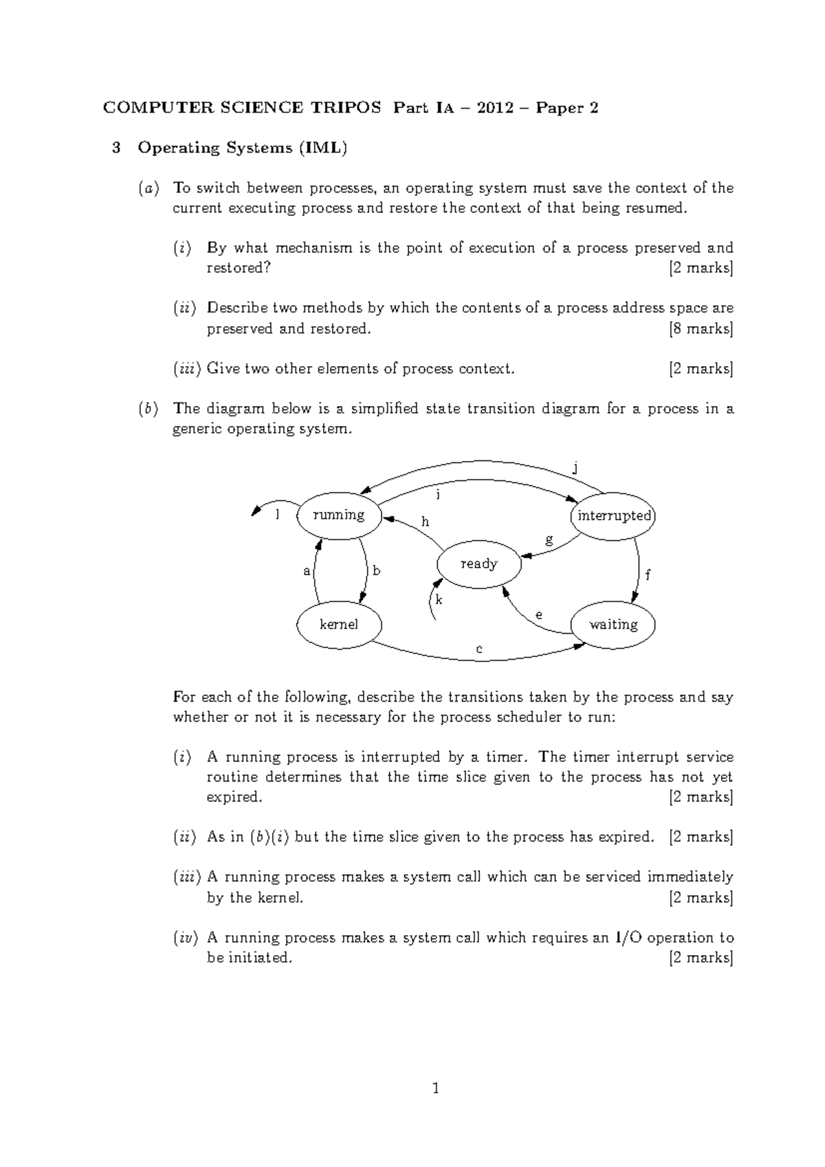 Operating Systems IML - CS Tripos Part IA Paper 2 (2012) Exam Questions ...