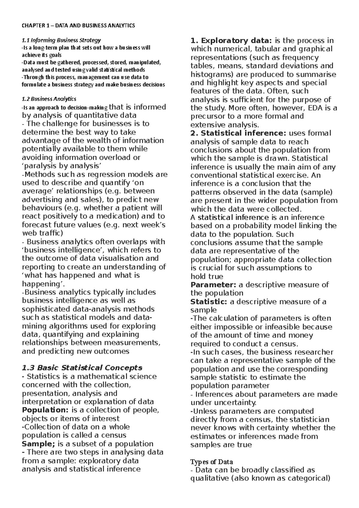Chapter 1 – DATA AND Business Analytics - CHAPTER 1 – DATA AND BUSINESS ...
