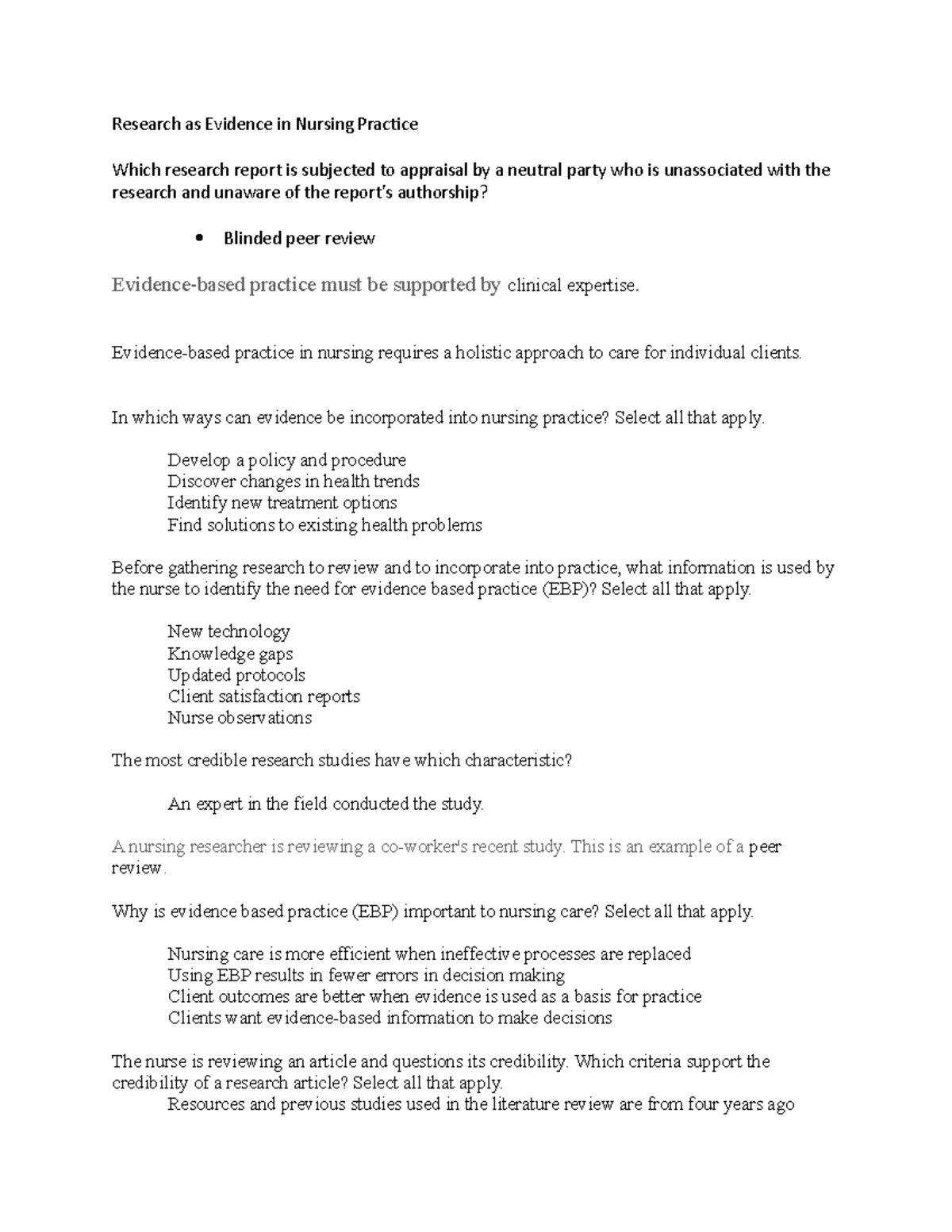 Research as Evidence in Nursing Practice - Evidence-based practice in ...