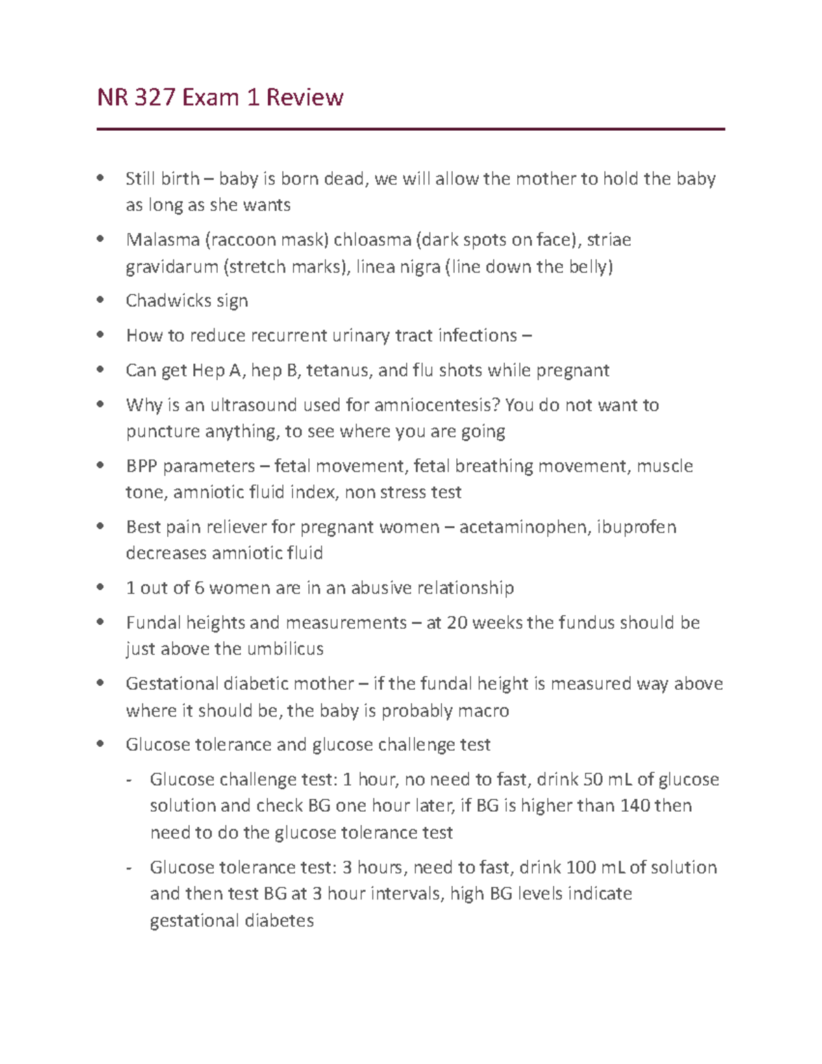 NR 327 Exam 1 Study Guide: Key Concepts & Important Facts - Studocu