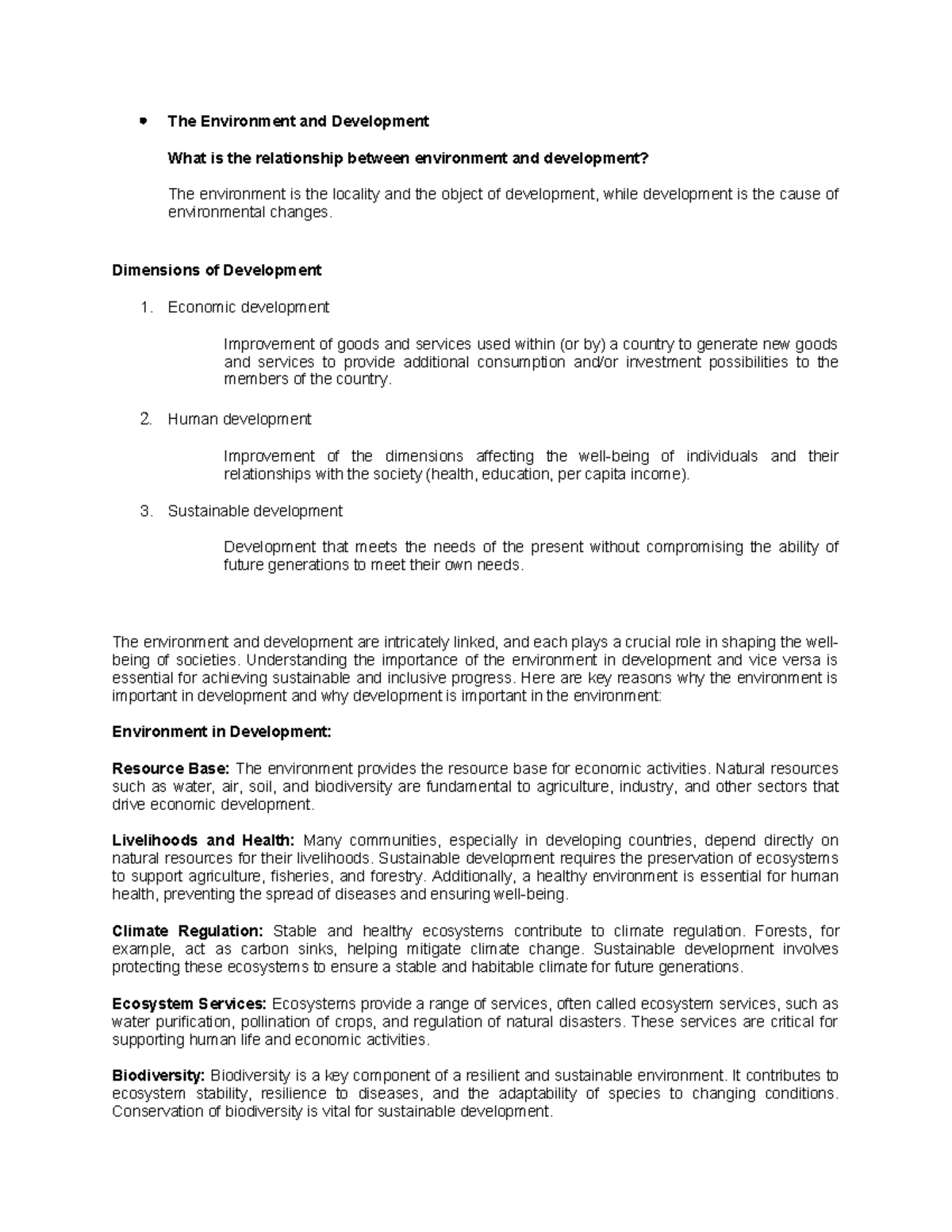 Econ Dev - Assignment: Relationship Between Environment and Development ...