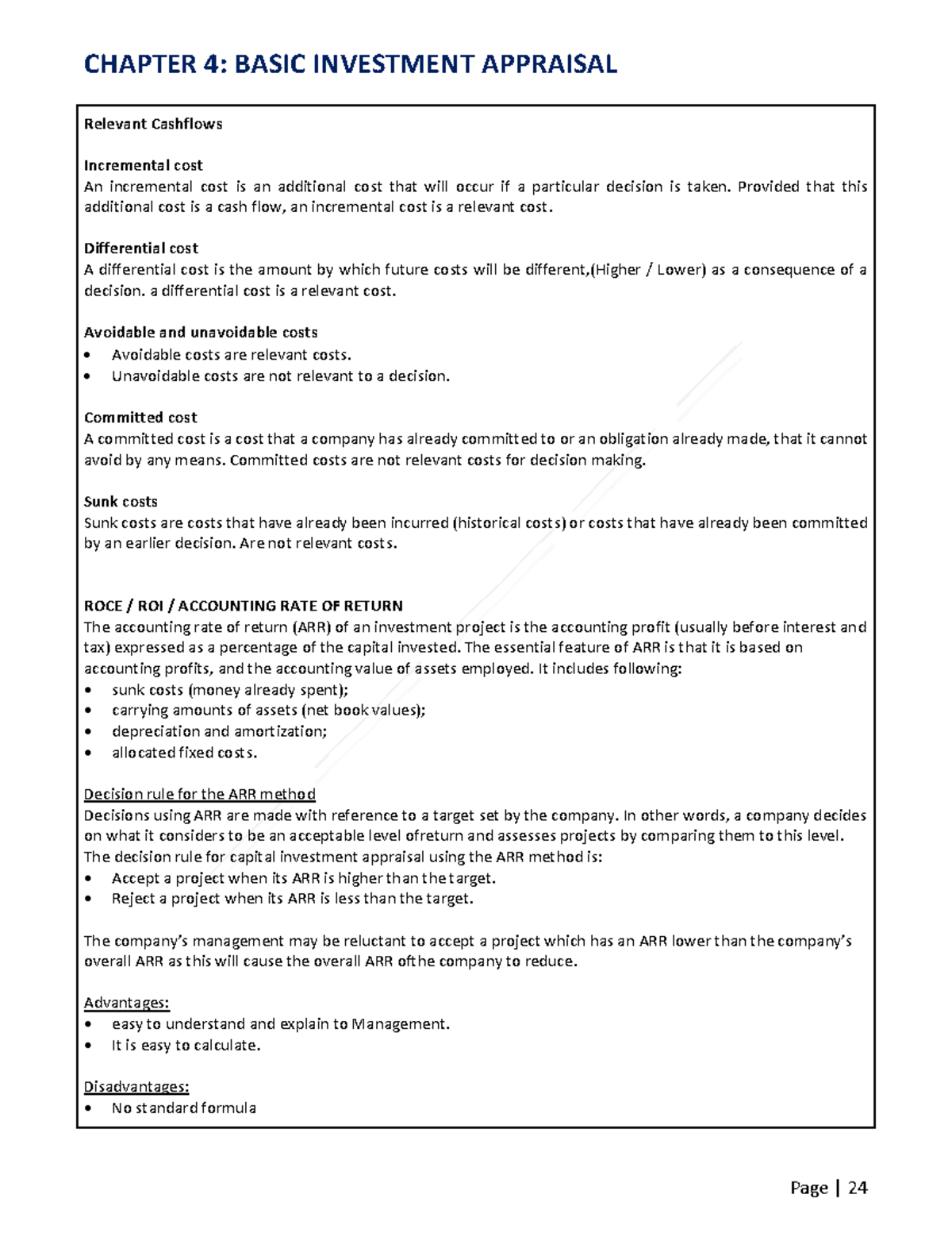 CHAPTER 4: BASIC INVESTMENT APPRAISAL - CFAP 03 Insights on Cashflows ...