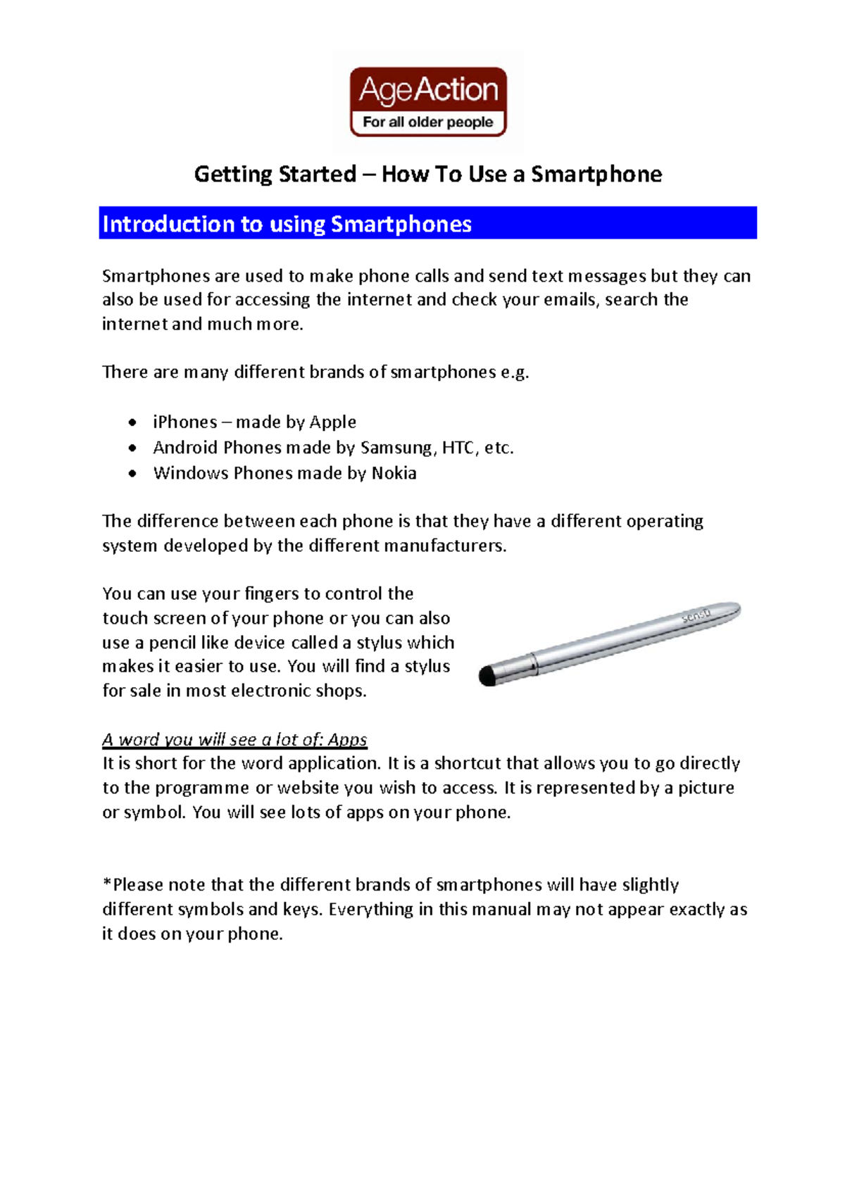 Android smartphone handout - Getting Started – How To Use a Smartphone ...