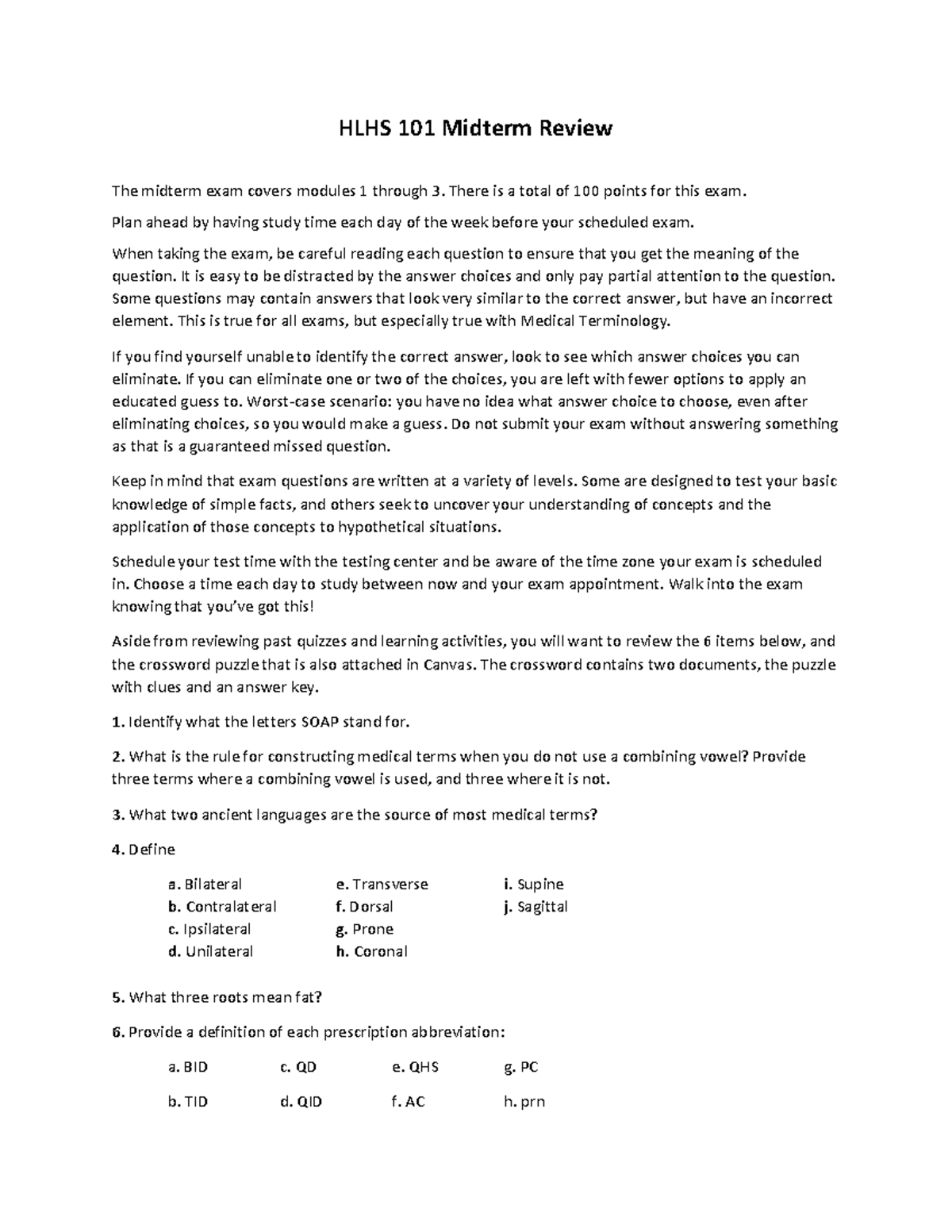 HLHS 101 Midterm Exam Review: Key Concepts & Study Tips - Studocu