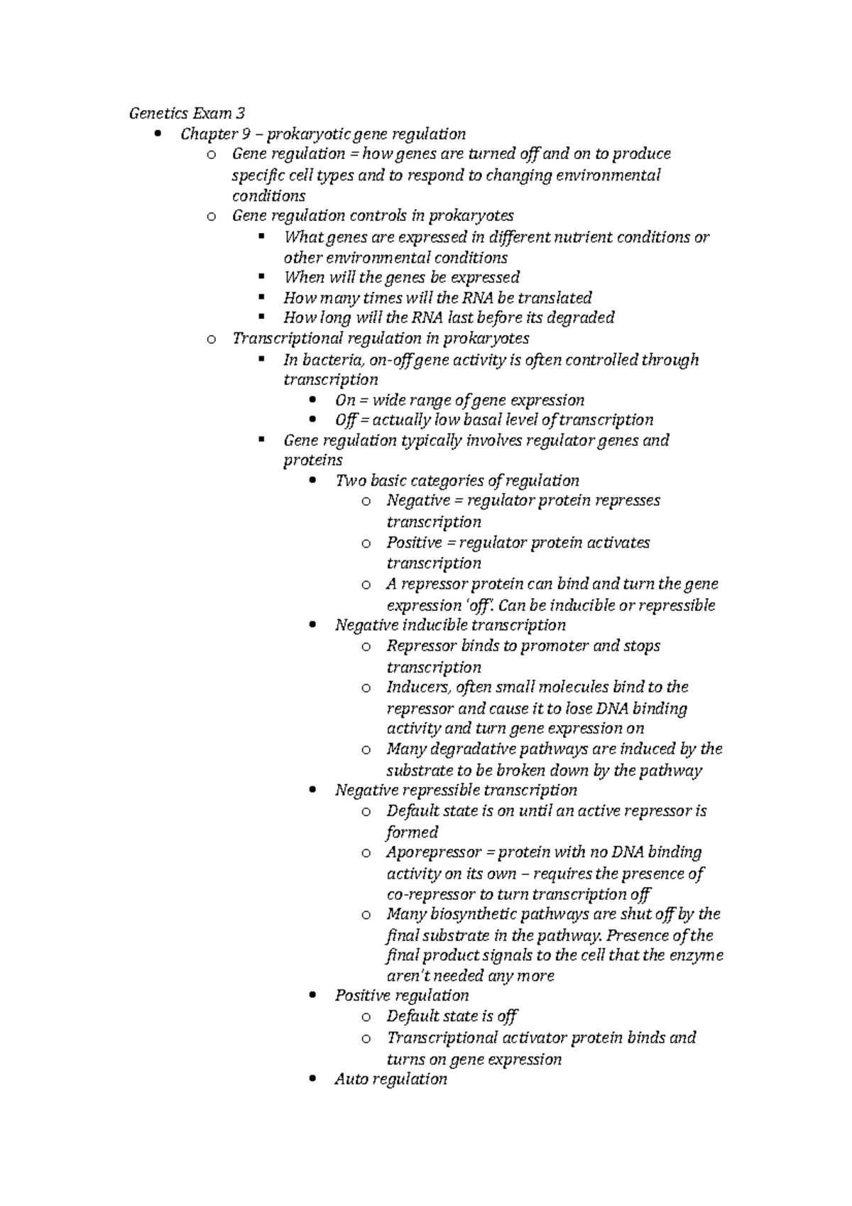 Genetics Exam 3 - Summaries of Prokaryotic & Eukaryotic Gene Regulation ...