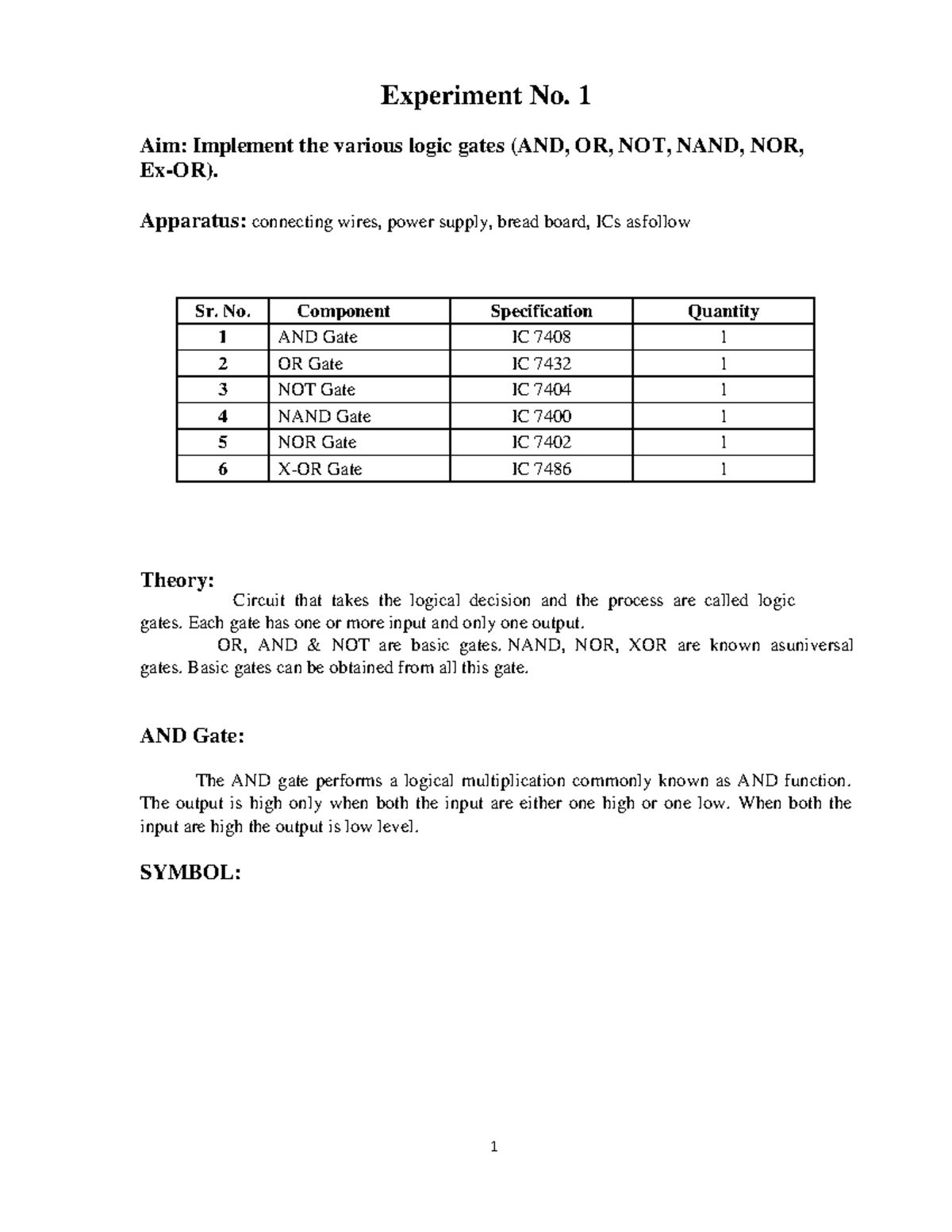 Practical 1 - Logic Gates Implementation Lab Report - Studocu