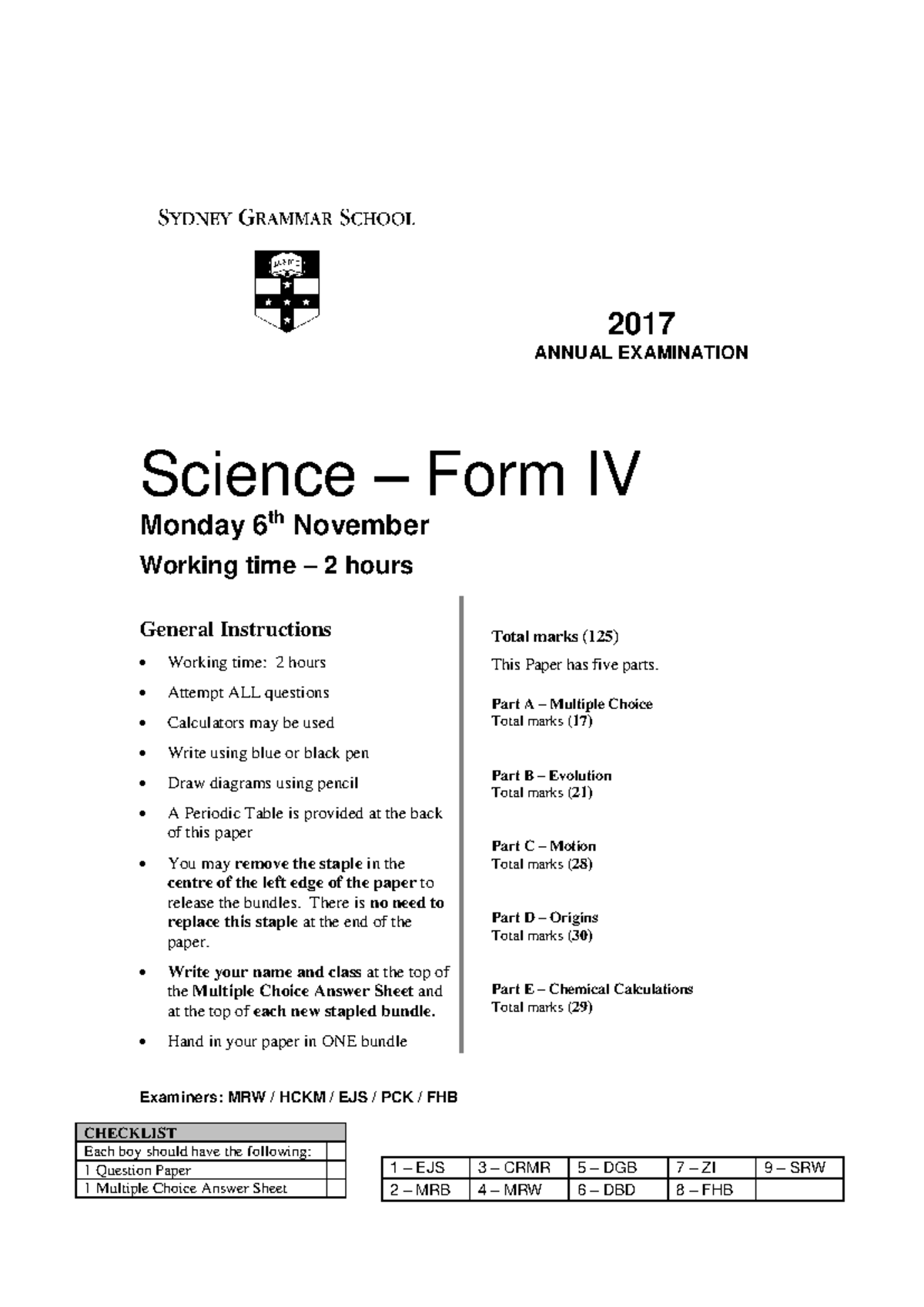 2017 Form IV Science Annual Exam: Comprehensive Review - Studocu