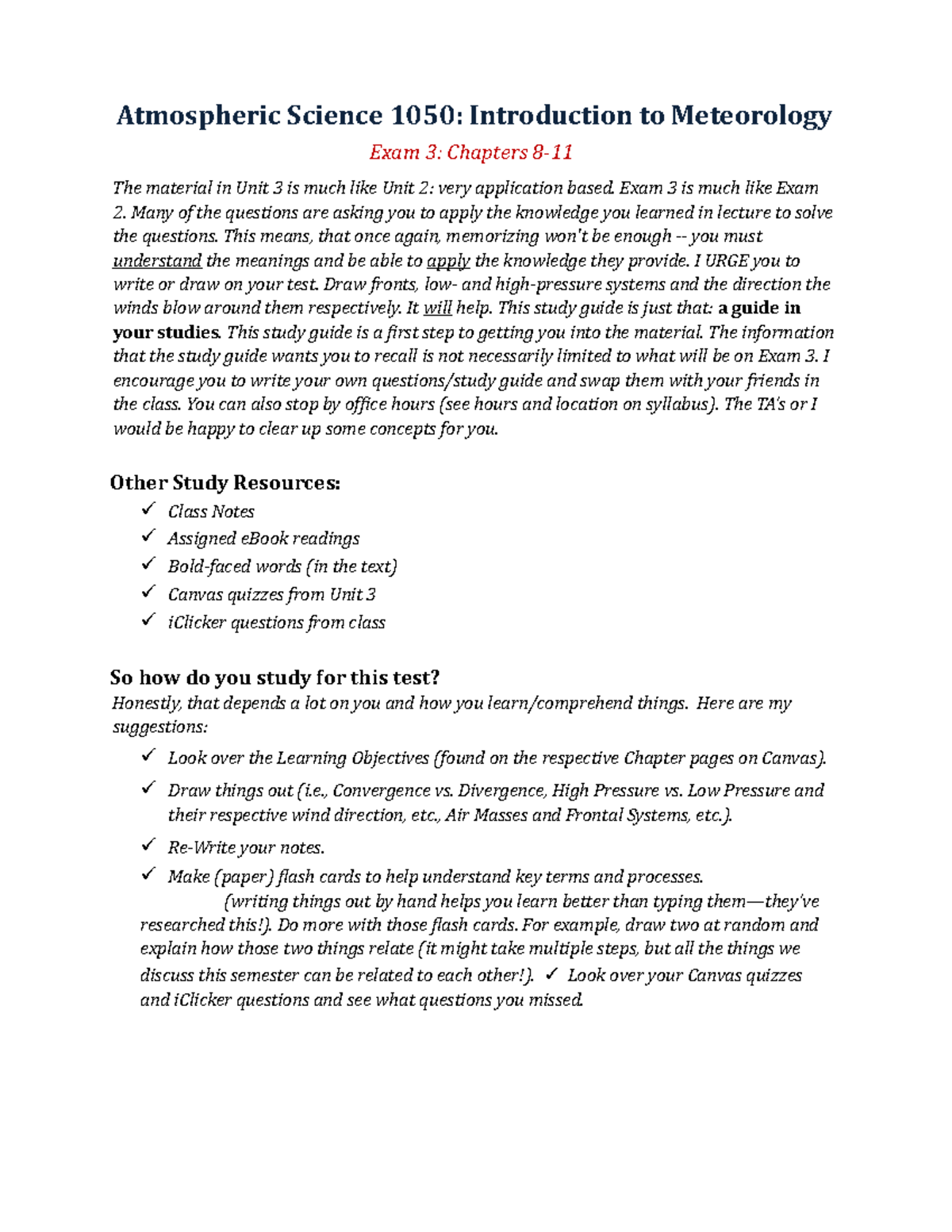 Atmospheric Science 1050 Exam 3 Study Guide: Chapters 8 and Beyond ...