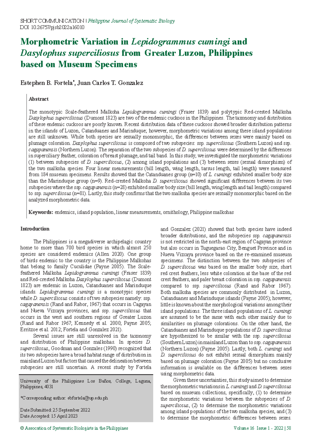 PJSB 2022-16-010 - article - © Assocation of Systematic Biologists in ...