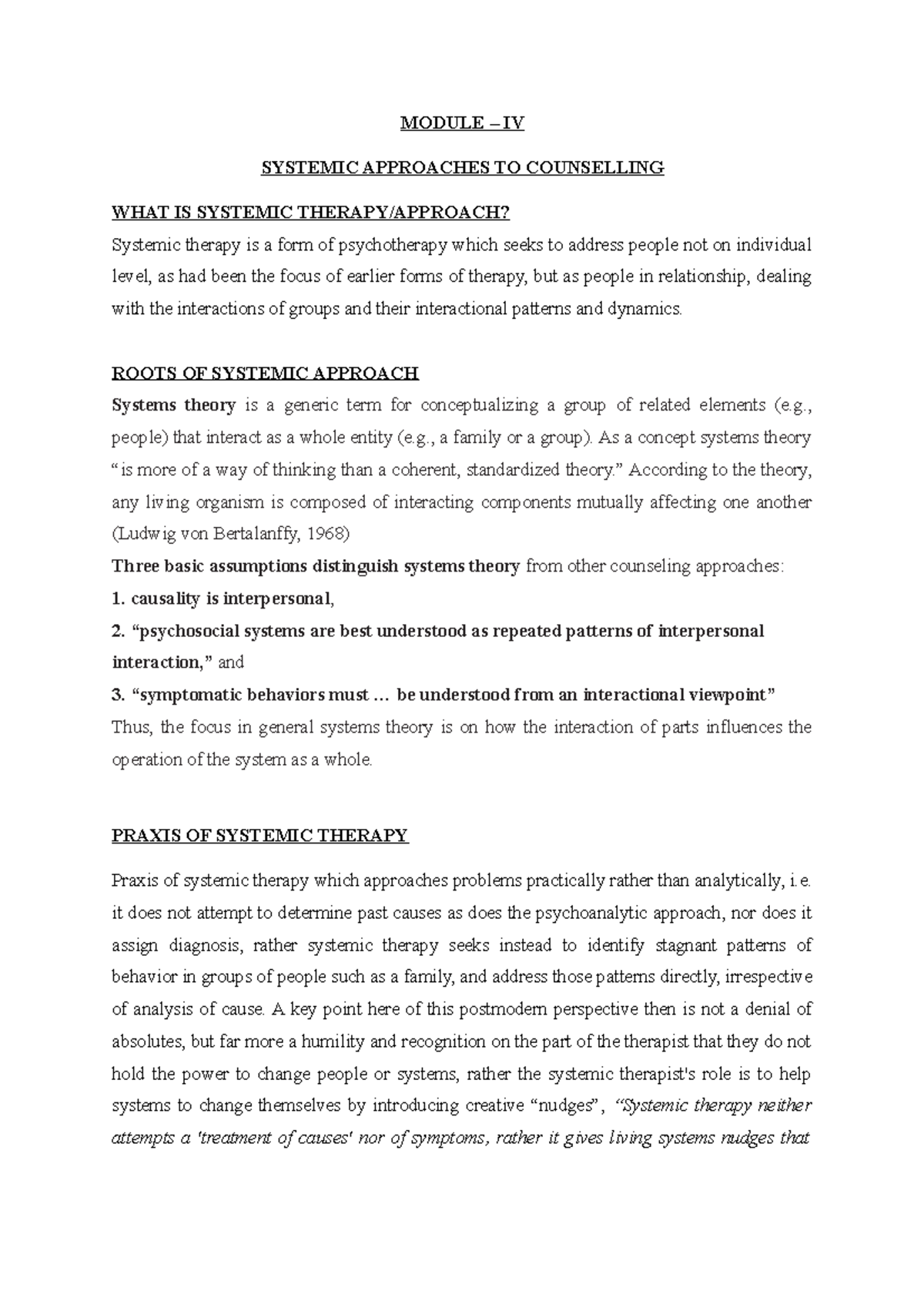 Systemic Approaches to Counselling: Insights & Applications - Studocu