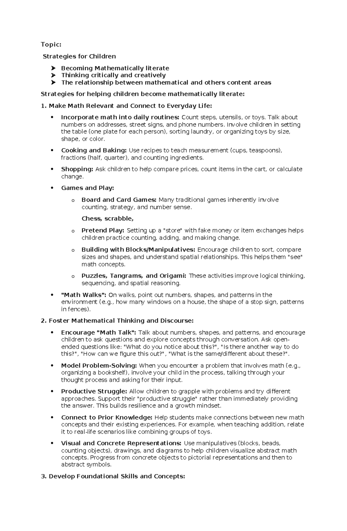 Strategies for Children to Become Mathematically Literate: A Guide ...
