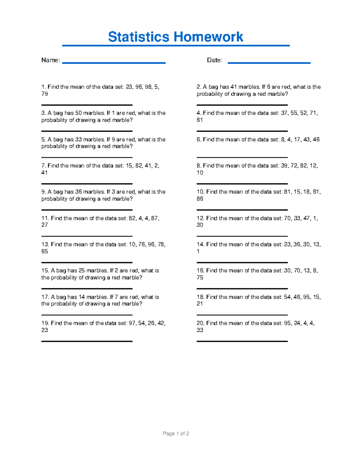 Statistics Homework 3: Mean & Probability Problems - Studocu