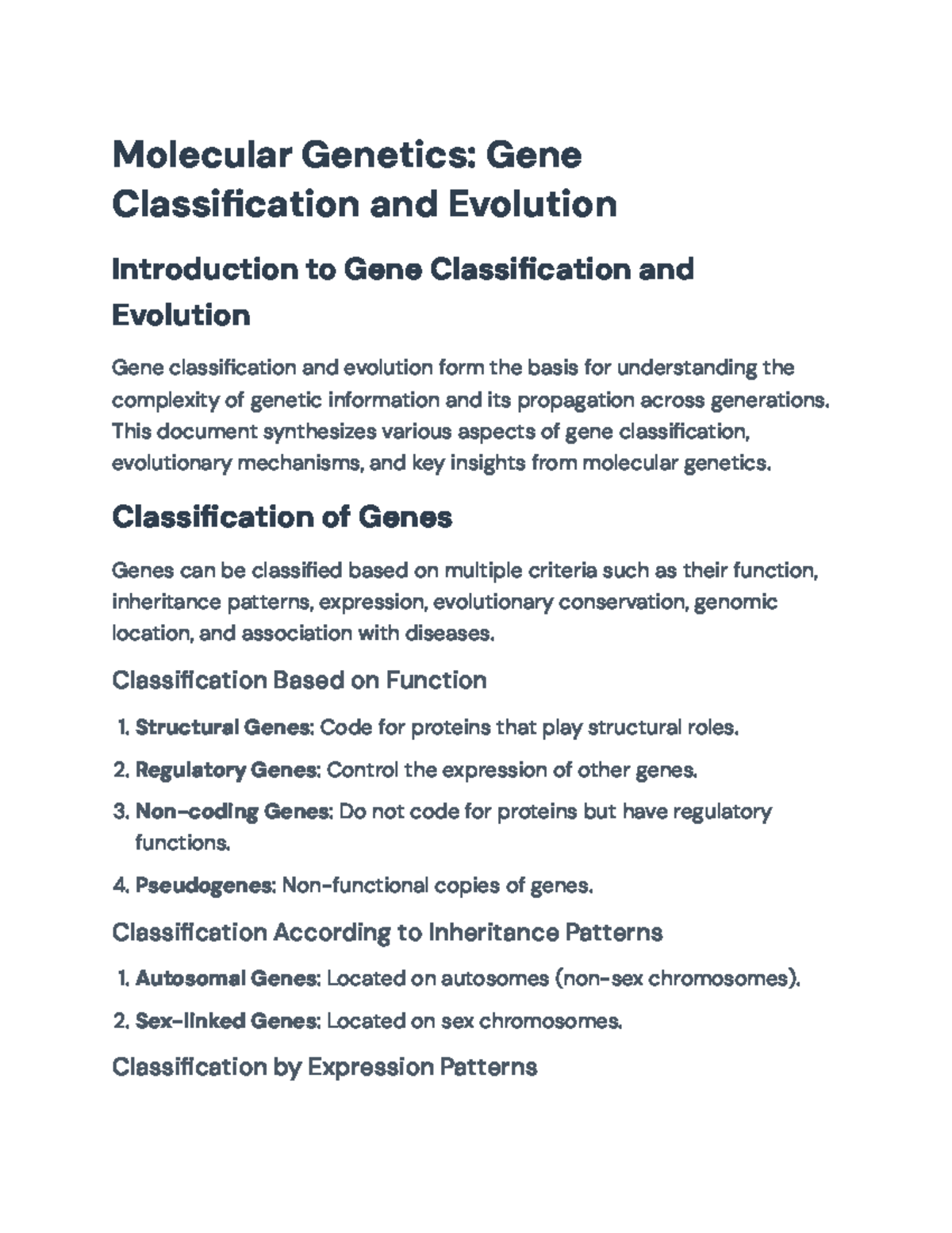 Molecular Genetics: Gene Classification and Evolution Overview ...