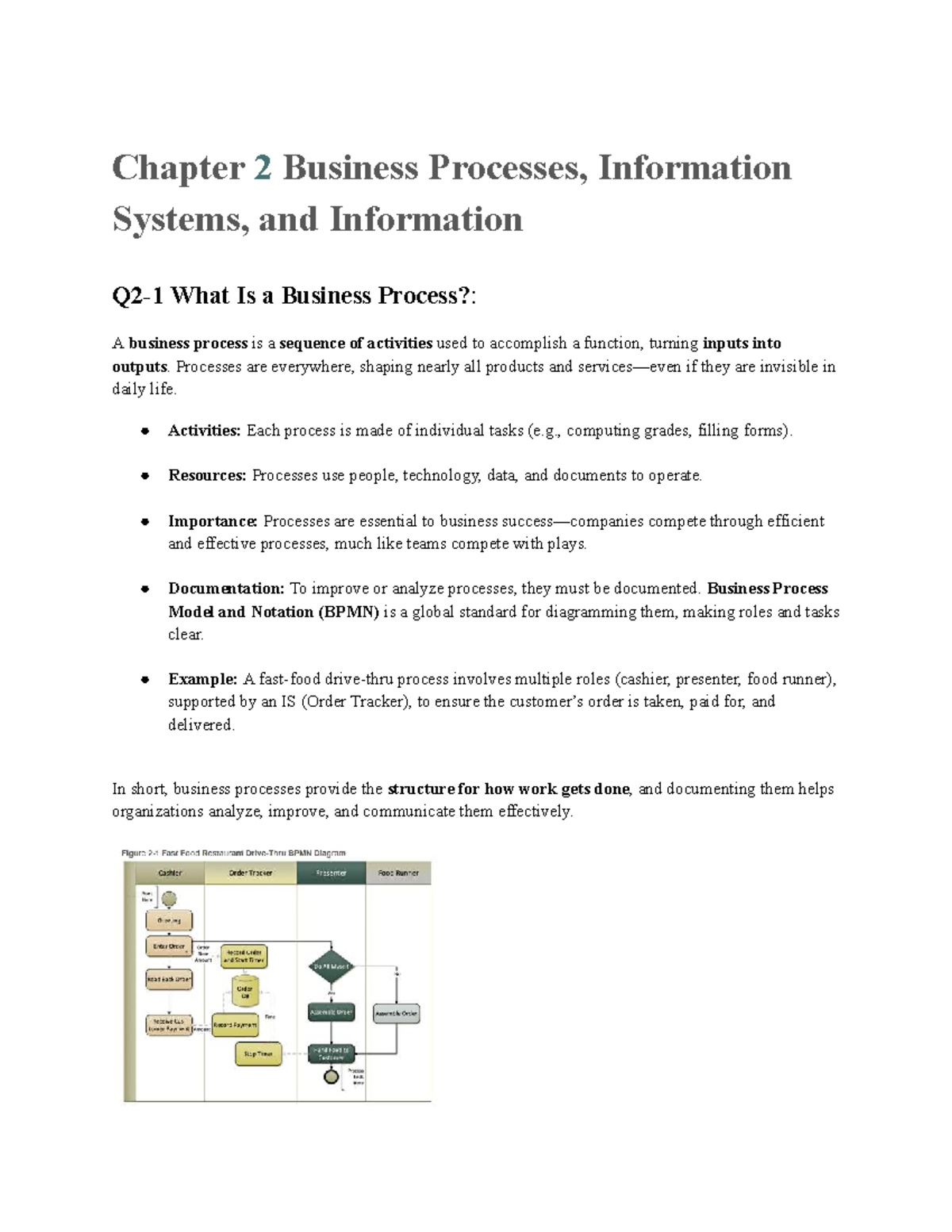 Chapter 2: Business Processes & Information Systems Overview - Studocu
