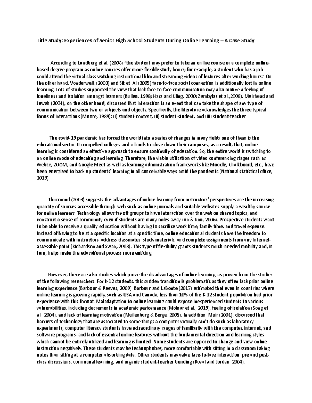 Case Study: Senior High Students' Online Learning Experiences - Studocu