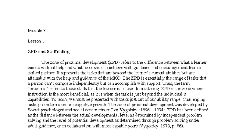 Citp 101 M3 - Lesson 1: ZPD and Scaffolding in Education - Studocu