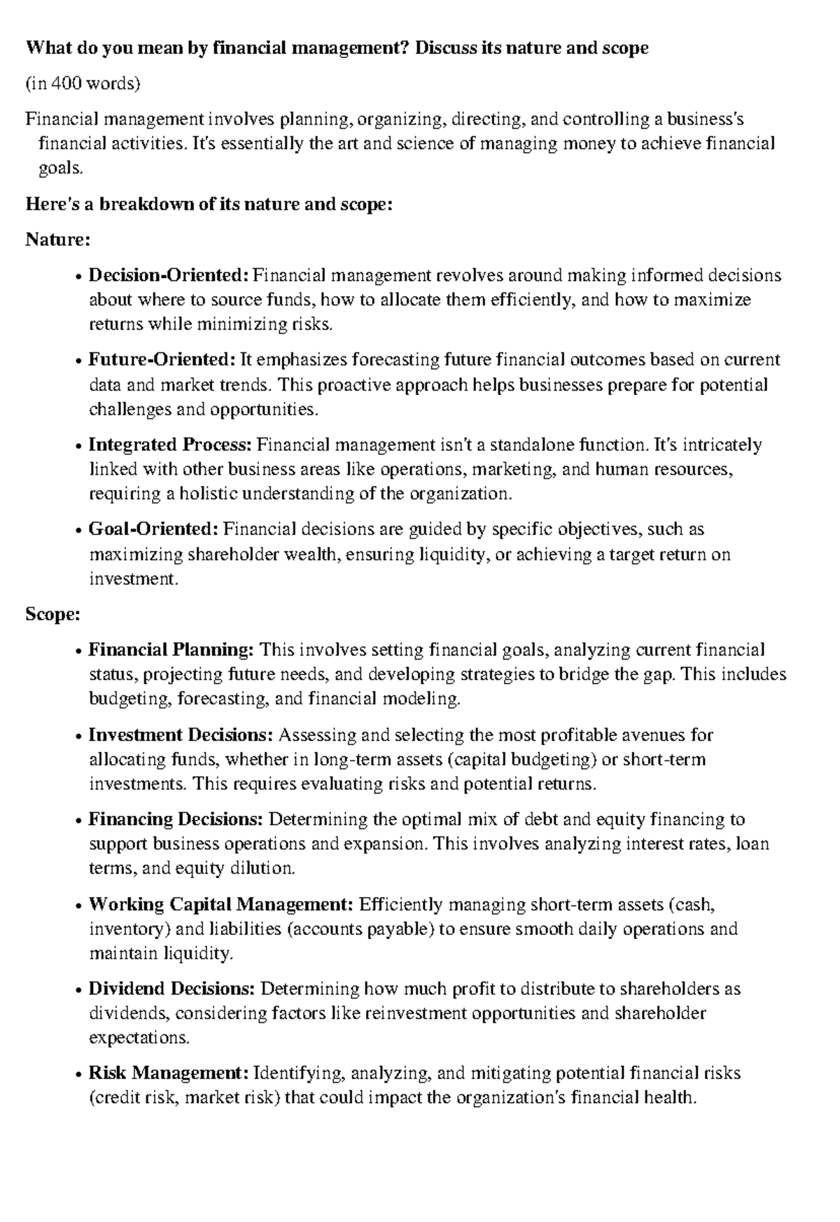 Cheat Sheet: Key Concepts in Financial Management (FIN 101) - Studocu