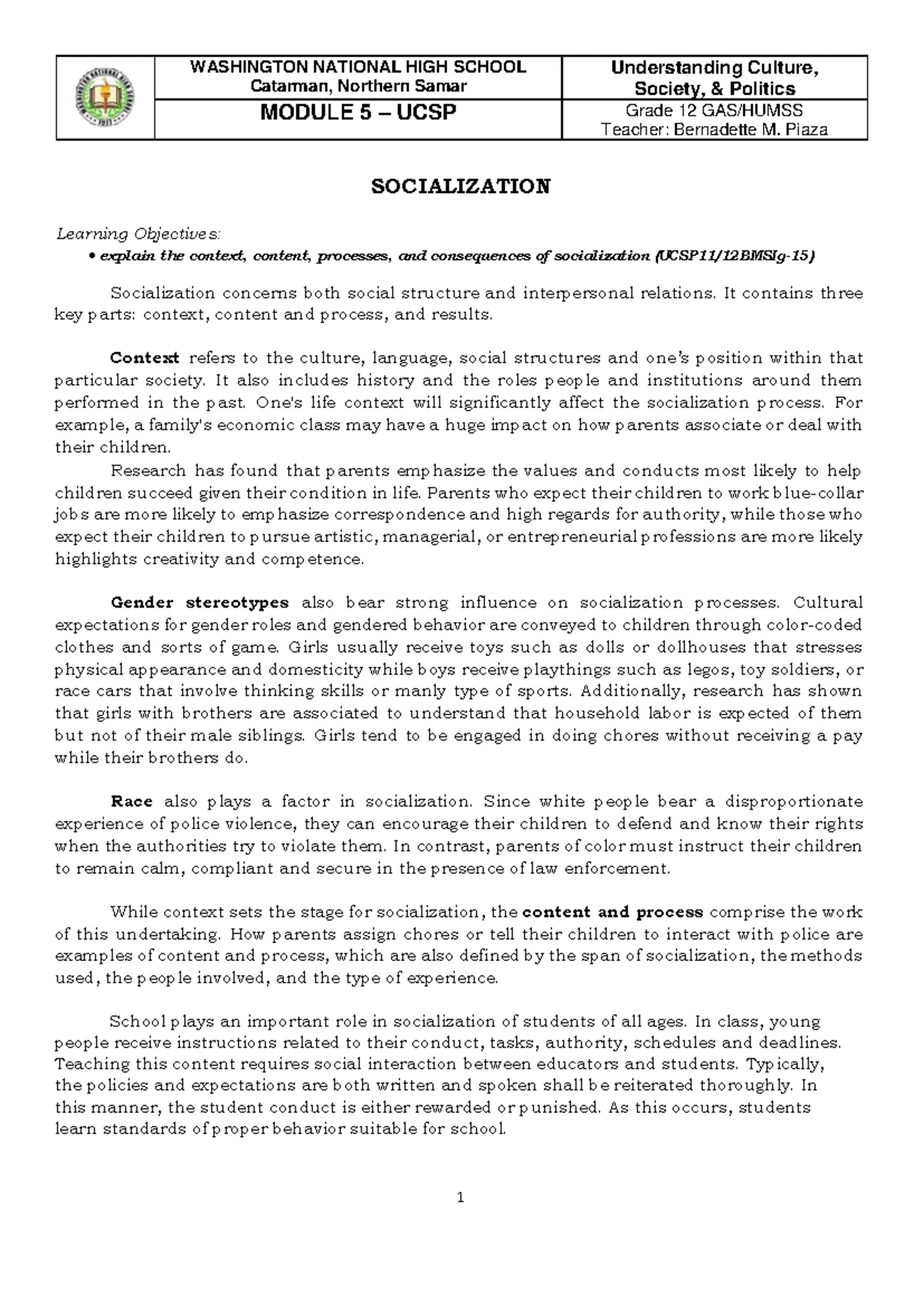 UCSP Grade 12 Module 2: Understanding Society and Culture Summary - Studocu