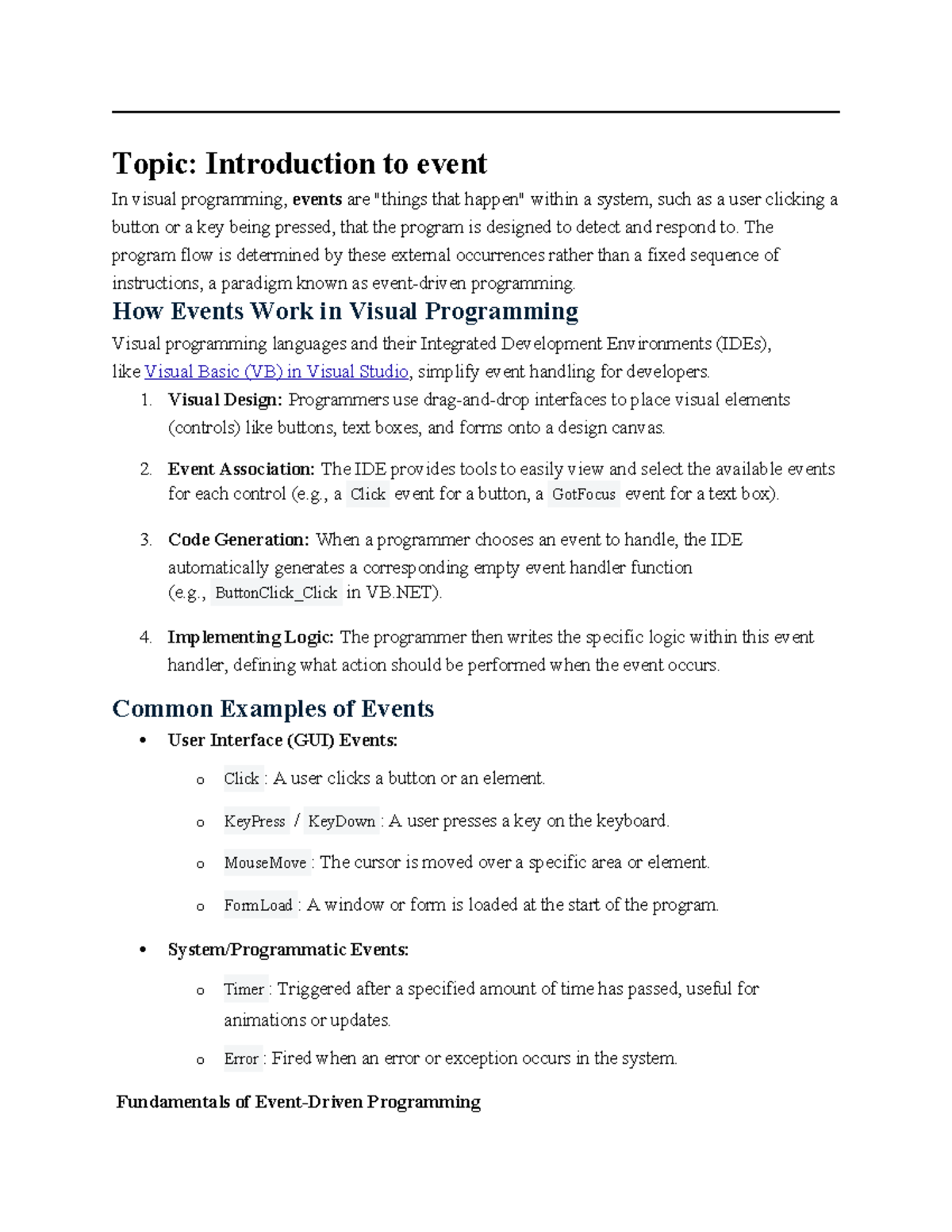 Event Handling in Visual Programming: Intro to Comp App & Innovation ...