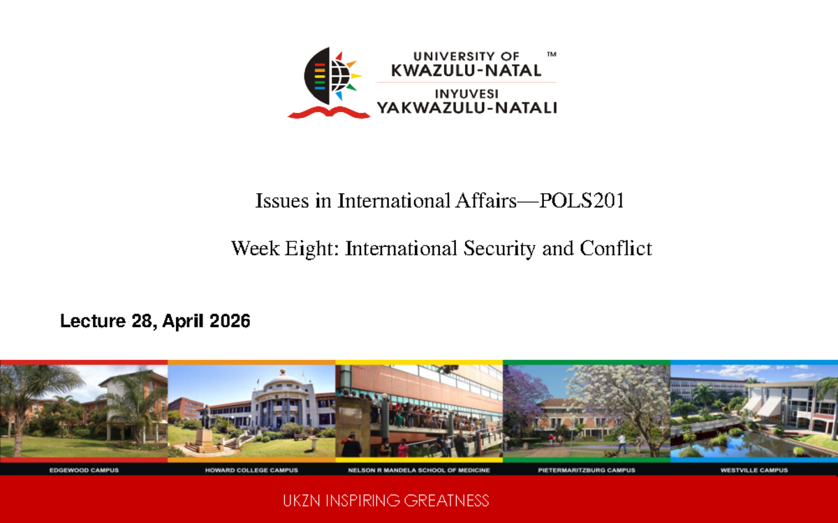 POLS201 Lecture 28: International Security & Conflict Issues - Studocu
