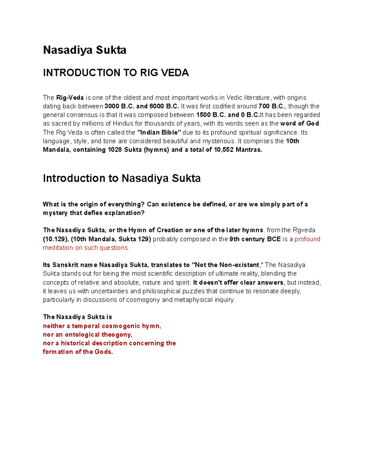 Nasadiya Sukta: An Exploration of Creation in Rig Veda (PHIL 101) - Studocu