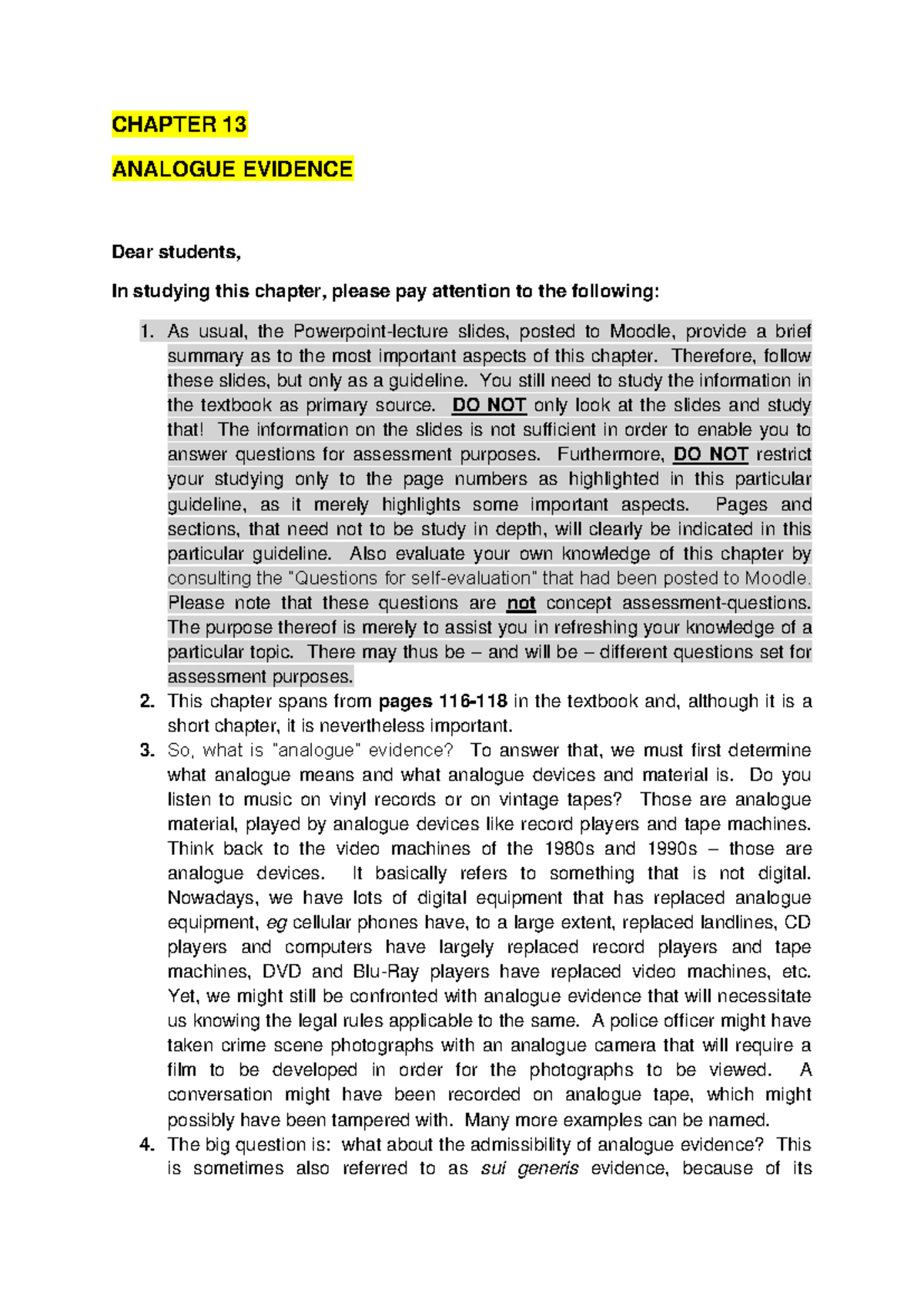 CHAPTER 13: ANALOGUE EVIDENCE STUDY GUIDELINES - Studocu