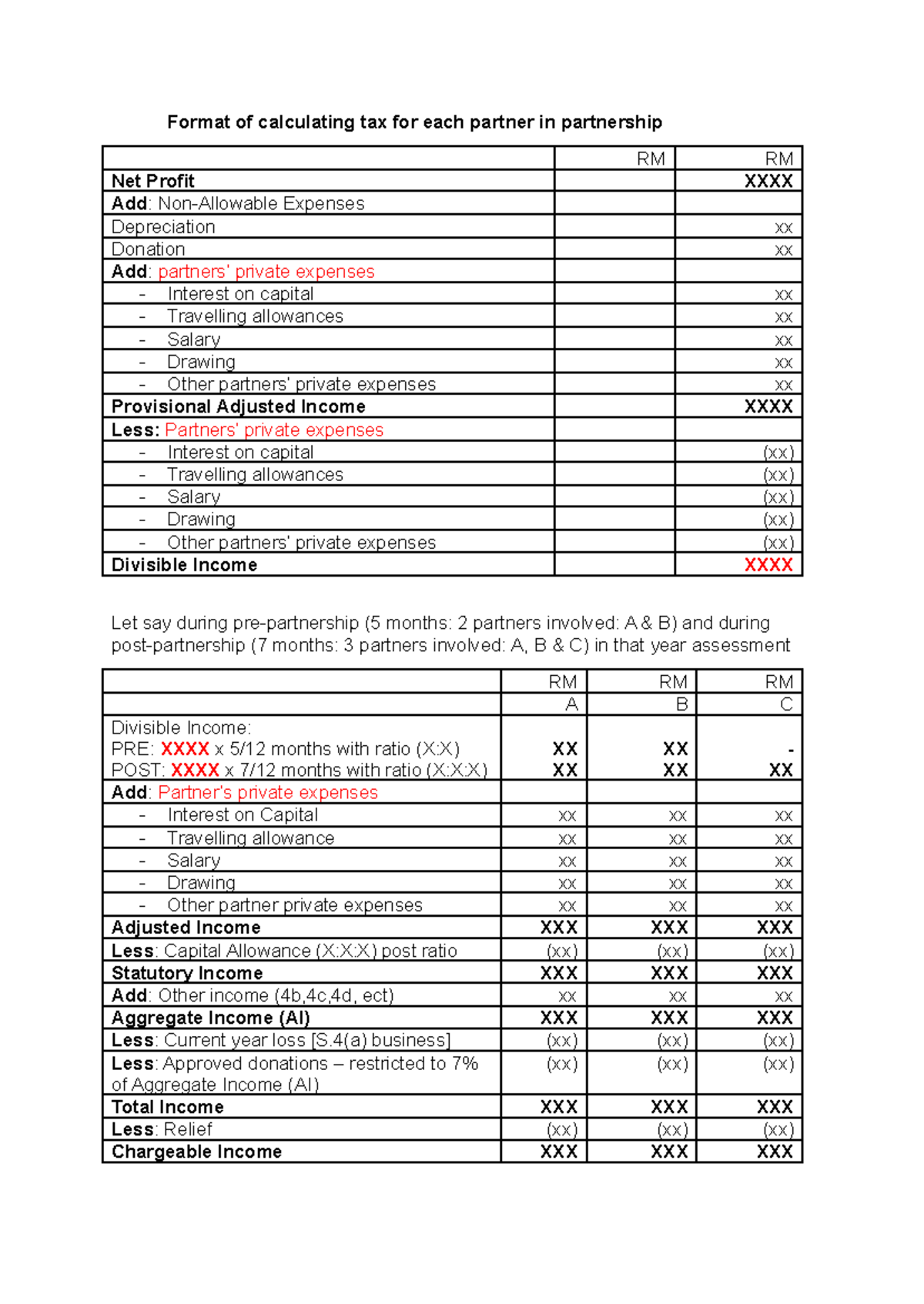 Partnership Tax Calculation Format: A Guide for Partners - Studocu