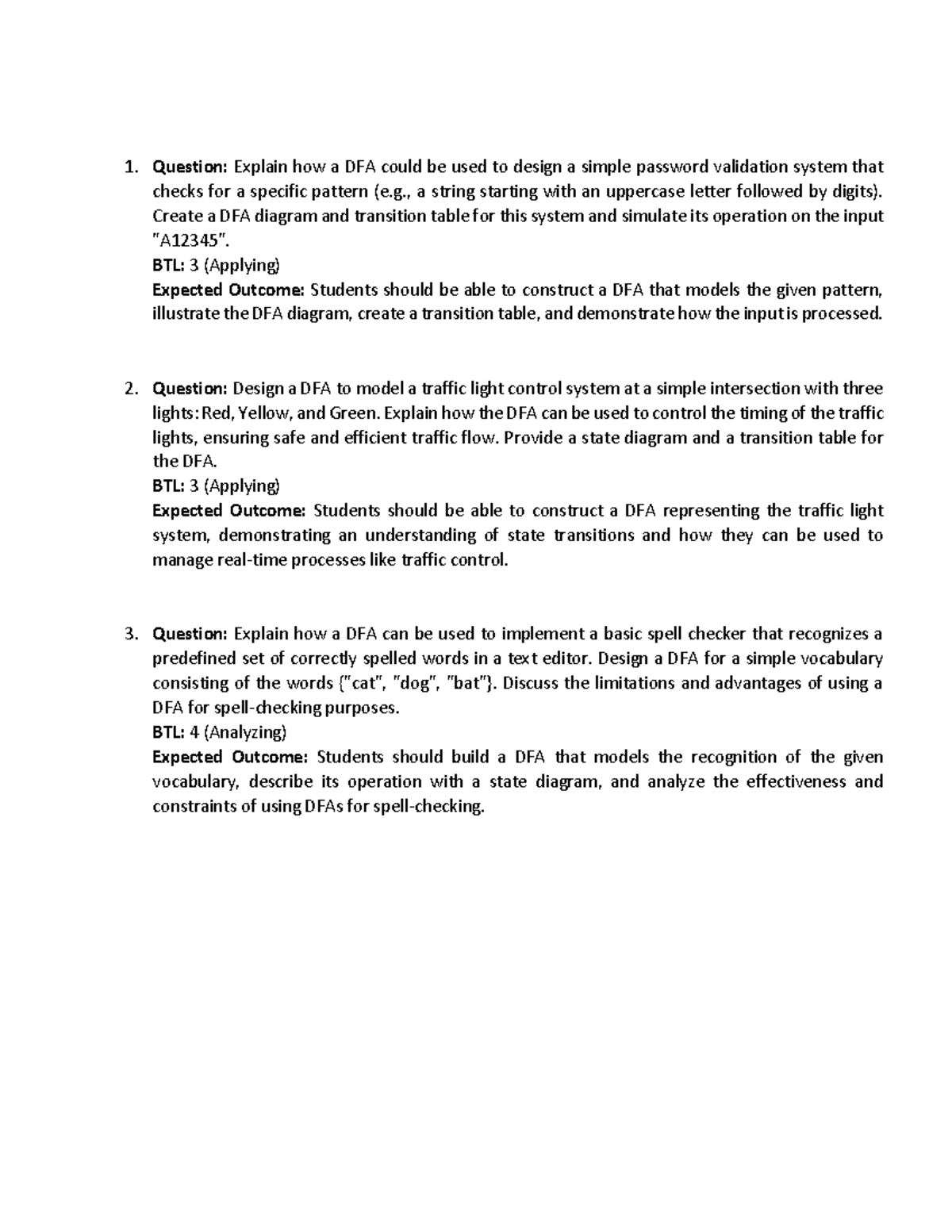 DFA Design Assignment Questions - 1: Modeling Systems & Spell Check ...