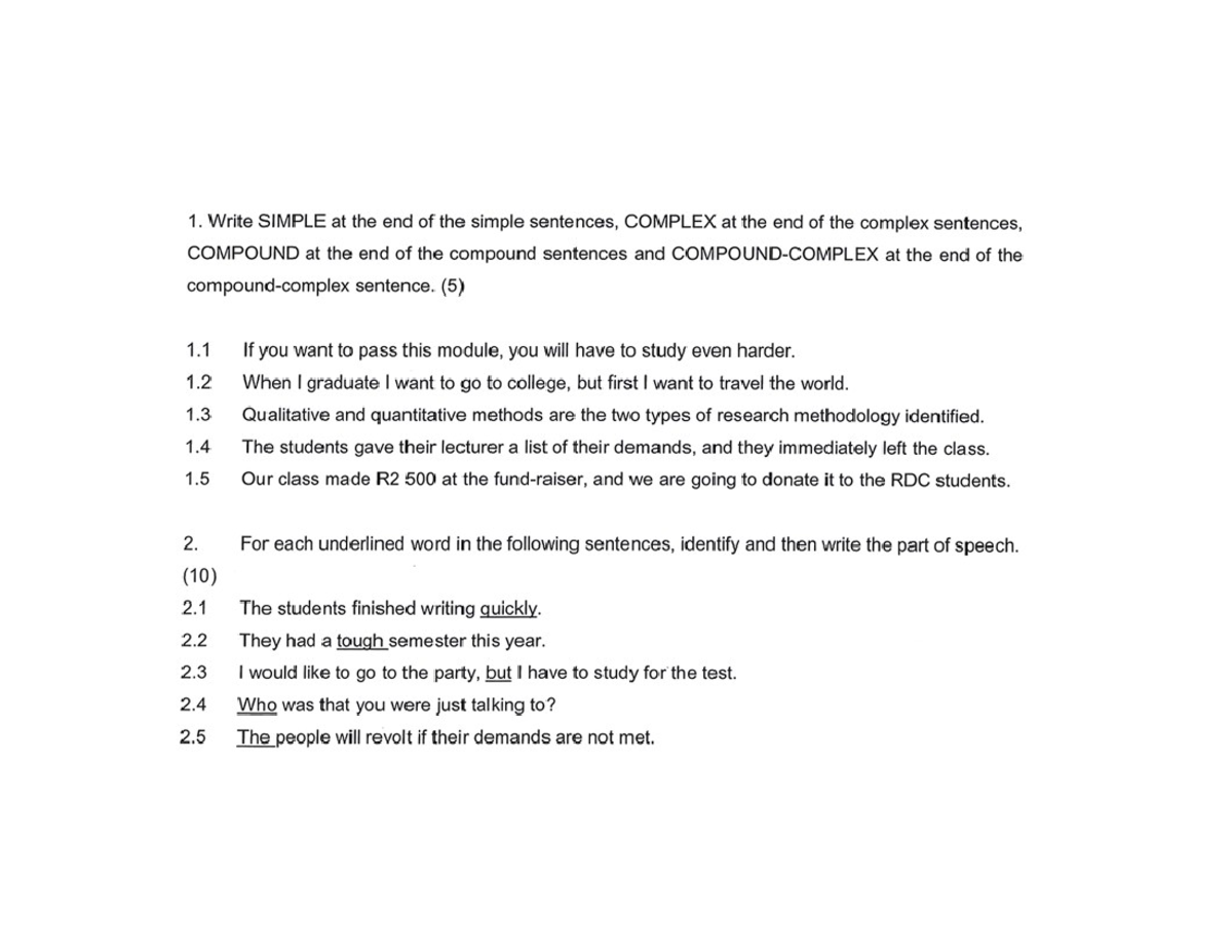 words classes ifrs - 1. Write SIMPLE at the end of the simple sentences ...