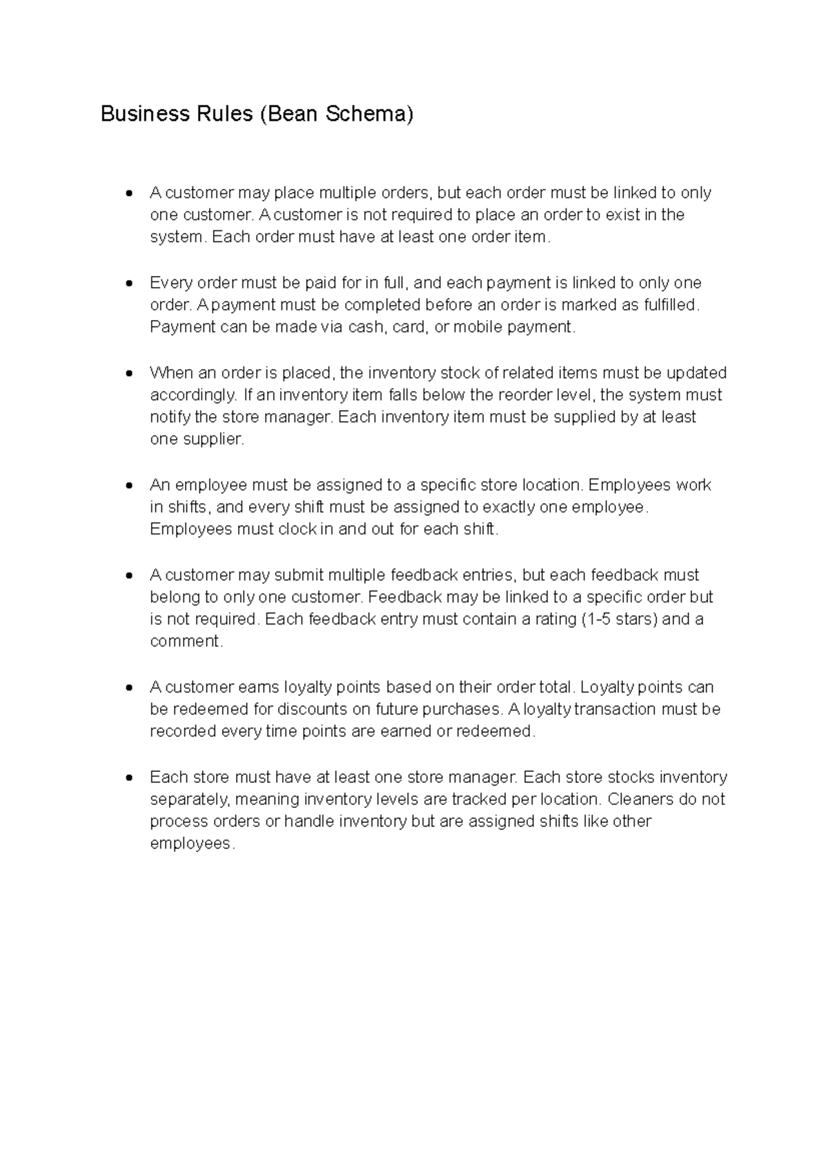 Business Rules for Order Management and Customer Feedback System - Studocu