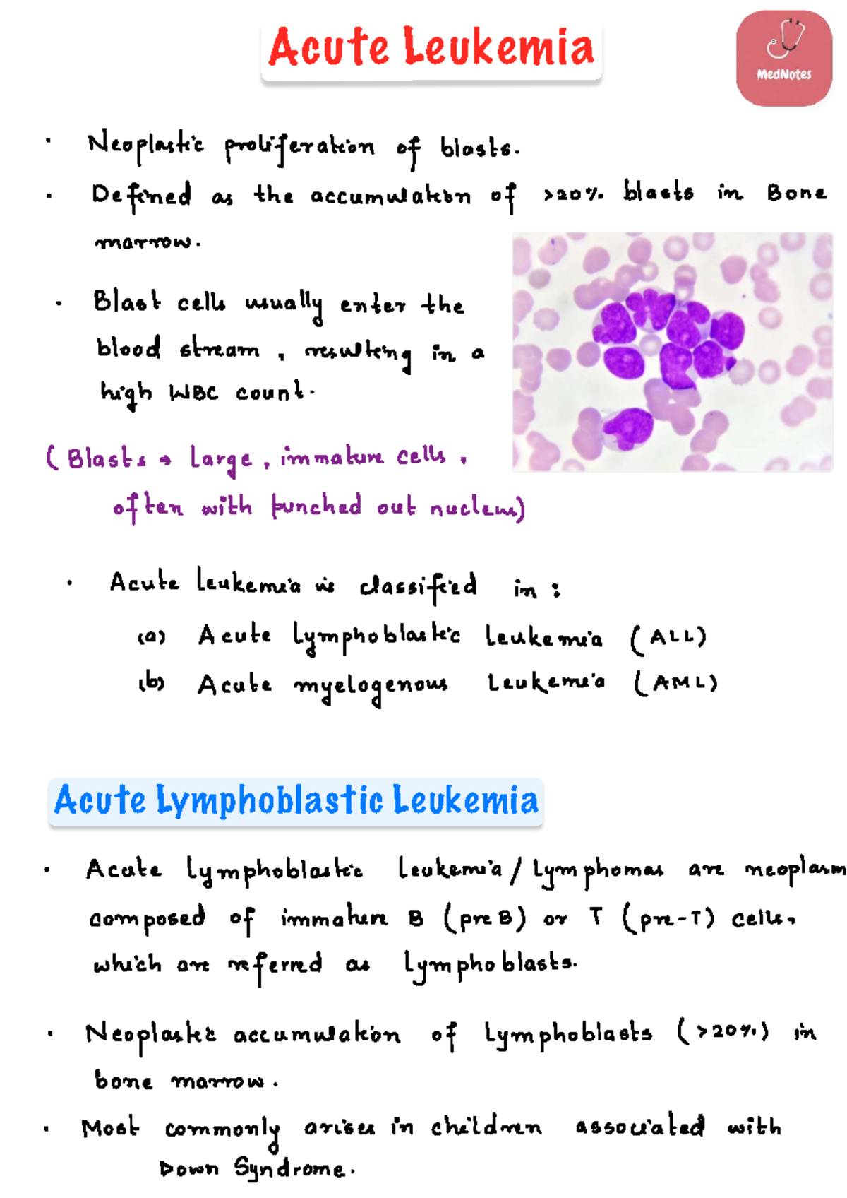 Leukemia Overview: Acute Lymphoblastic & Myelogenous (ALL, AML) - Studocu