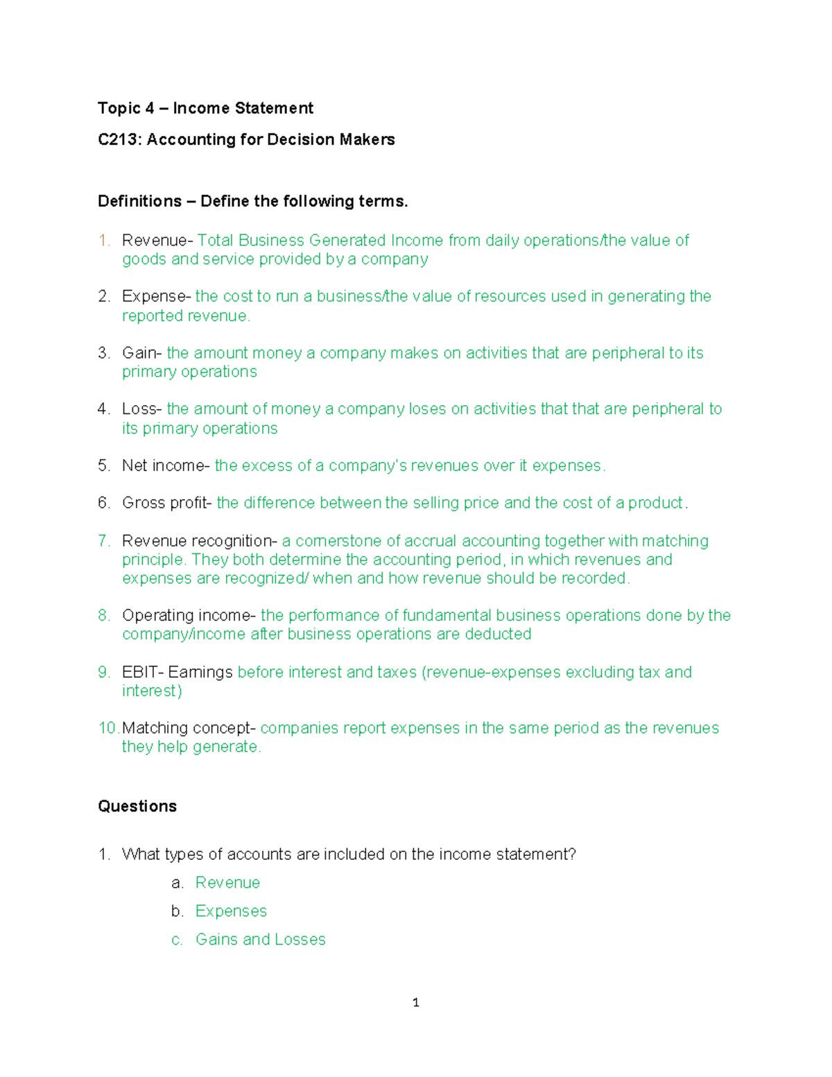 Topic 4: Income Statement Overview for C213 Accounting - Studocu
