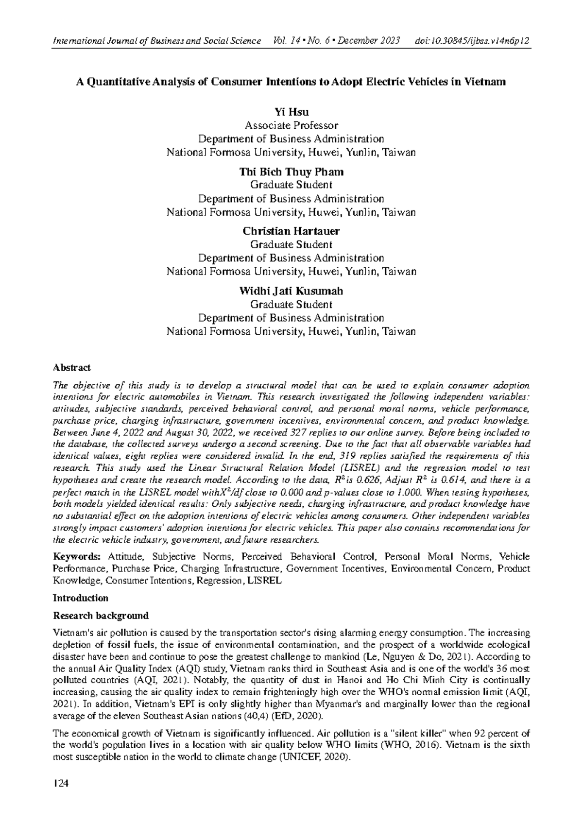 A Quantitative Study on Consumer Intentions for EV Adoption in Vietnam ...