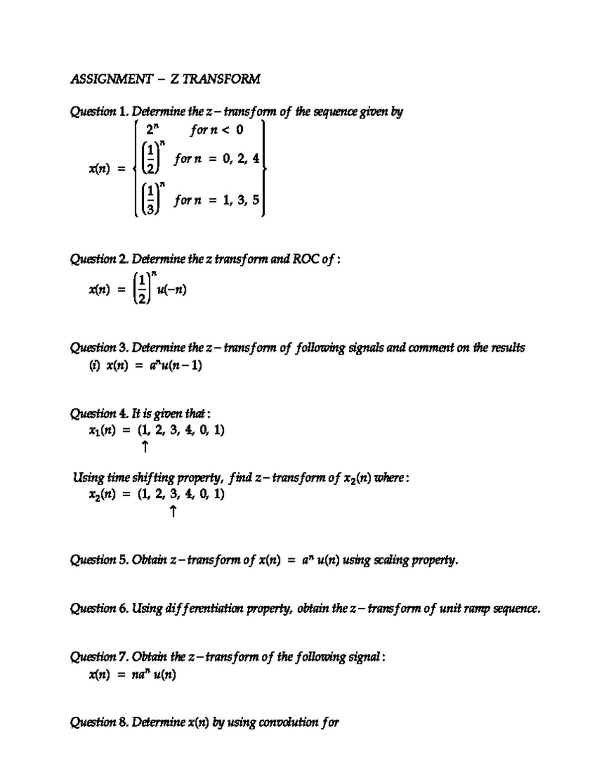 Z Transform Assignment: Detailed Analysis and Procedures - Studocu